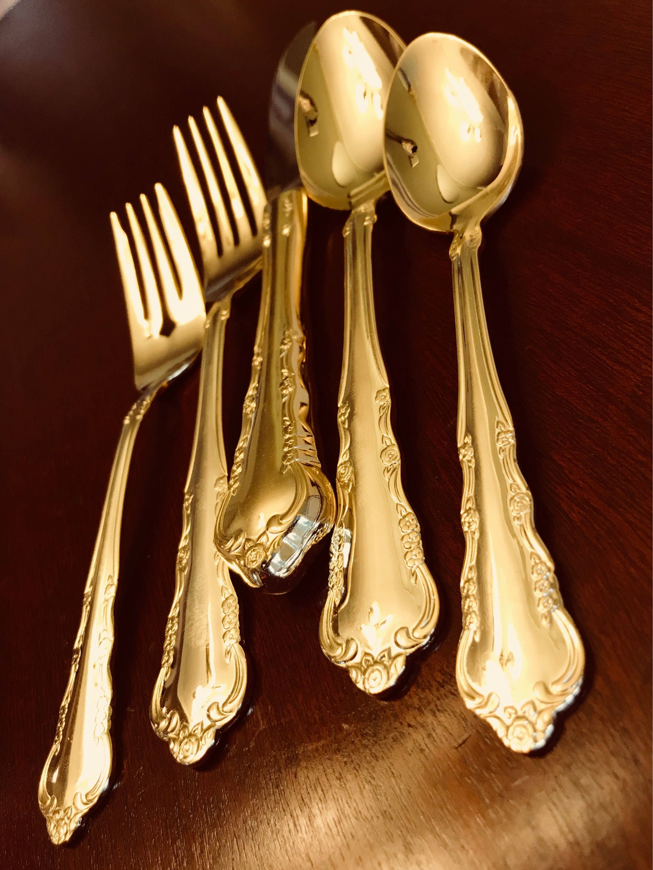 Vintage Gold Flatware, Mint Condition, service for 8, hostess serving pieces, I S 1847 Rogers