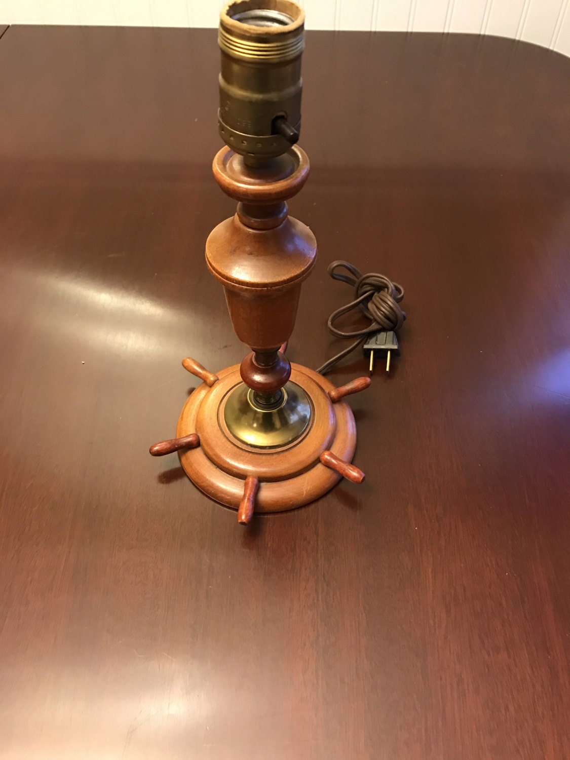 Vintage Ships Wheel wooden lamp Nautical design, unique table desk lamp