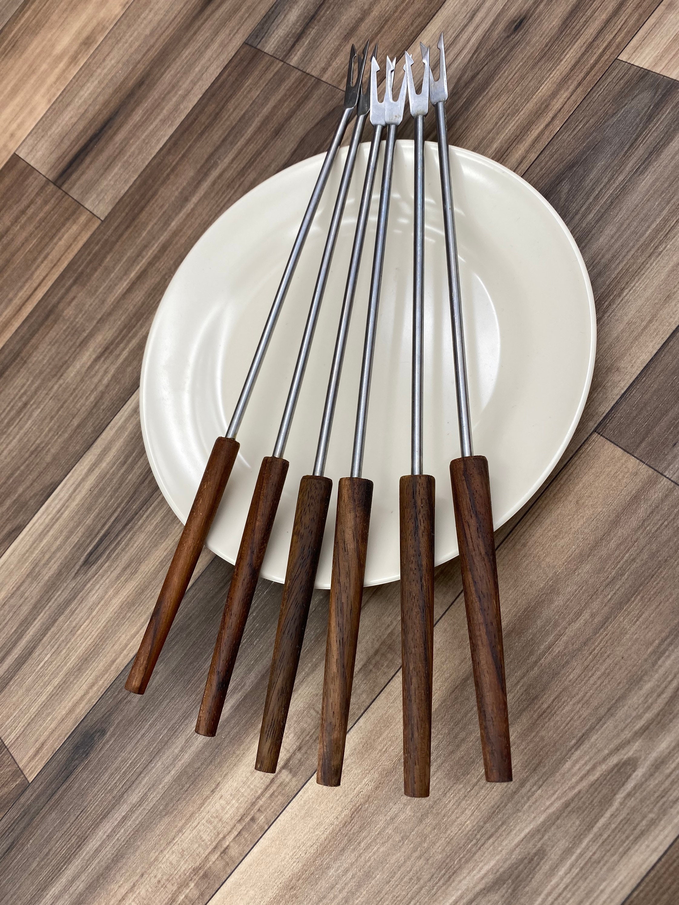 Vintage Fondue Forks Teakwood Danish Modern, Set of 6 fondue forks