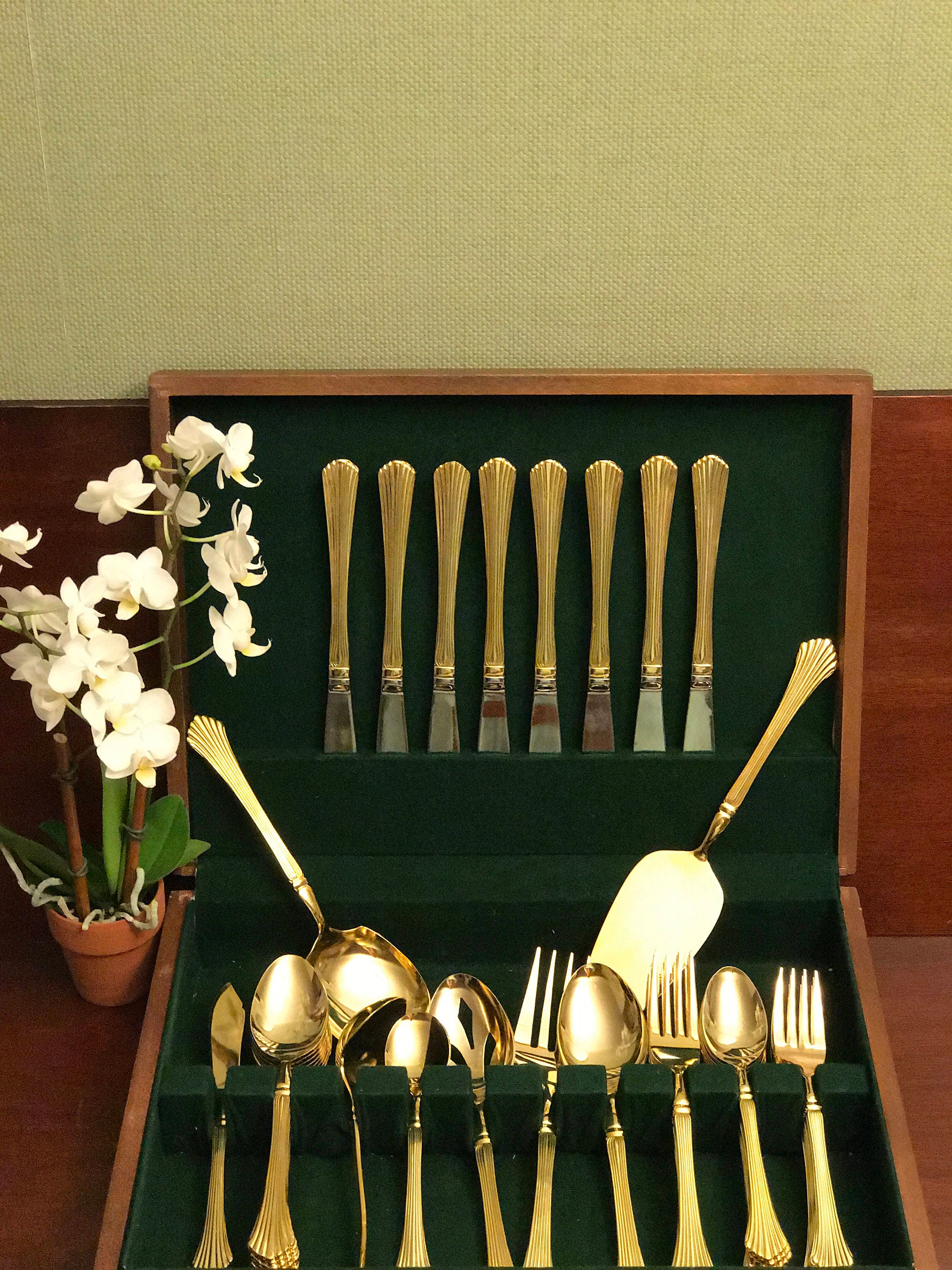 Gold Flatware, complete 48 piece service for 8 with serving pieces