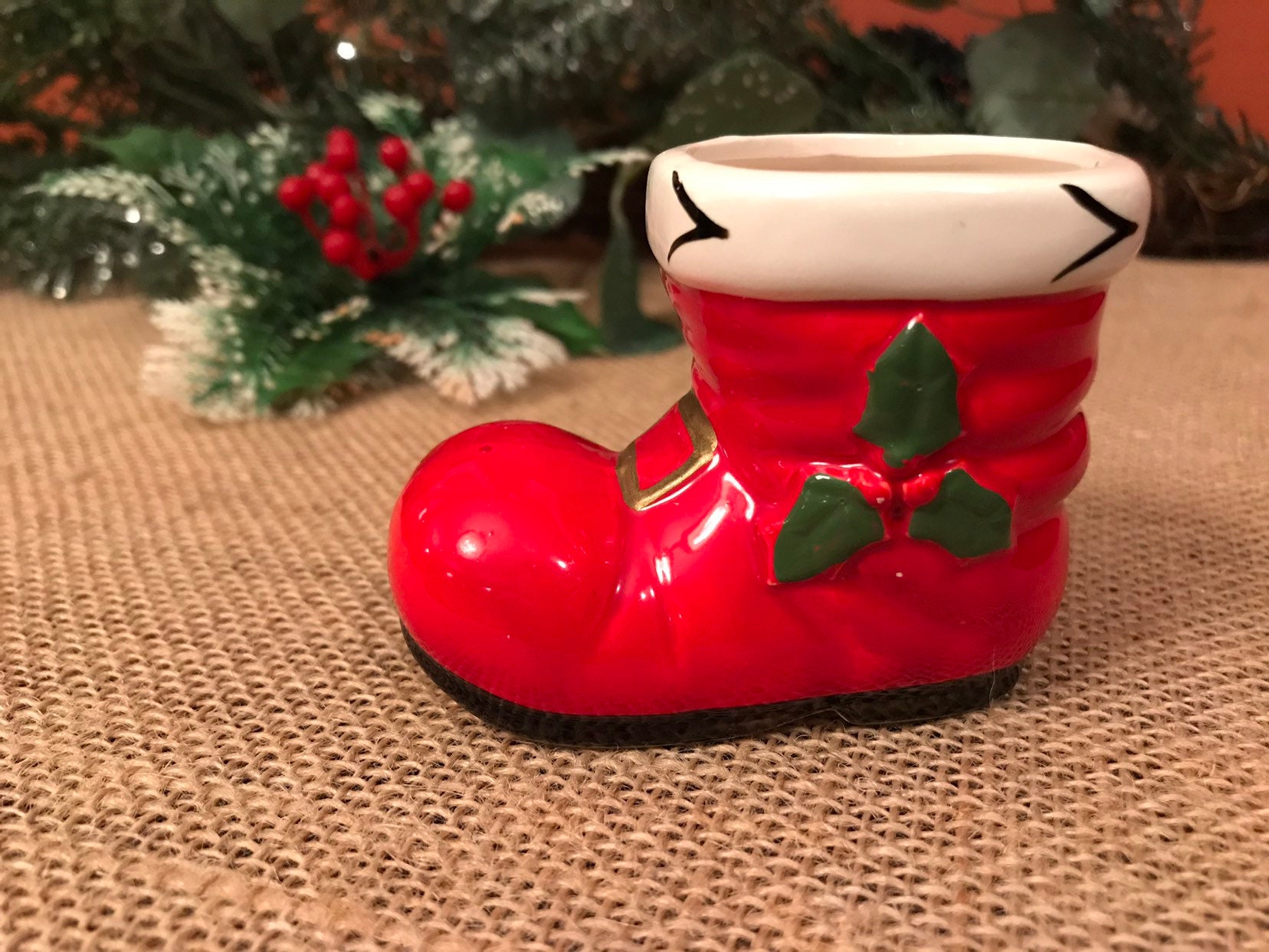 Vintage Lefton Santas Boot Christmas toothpick holder, miniature Boot ...