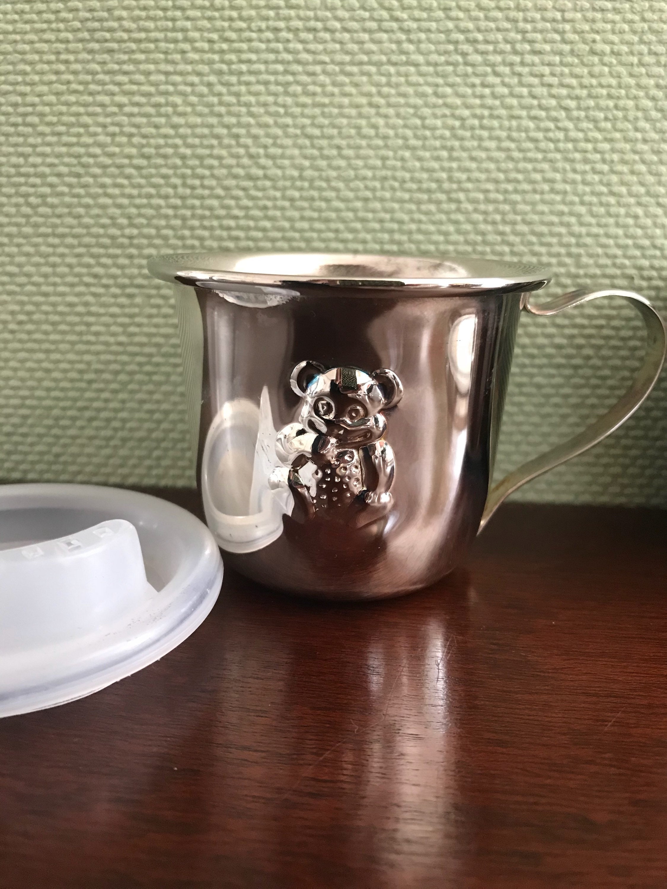 Silver Plated Baby Sippy Cup, Teddy Bear Silver Cup, Babys First Cup