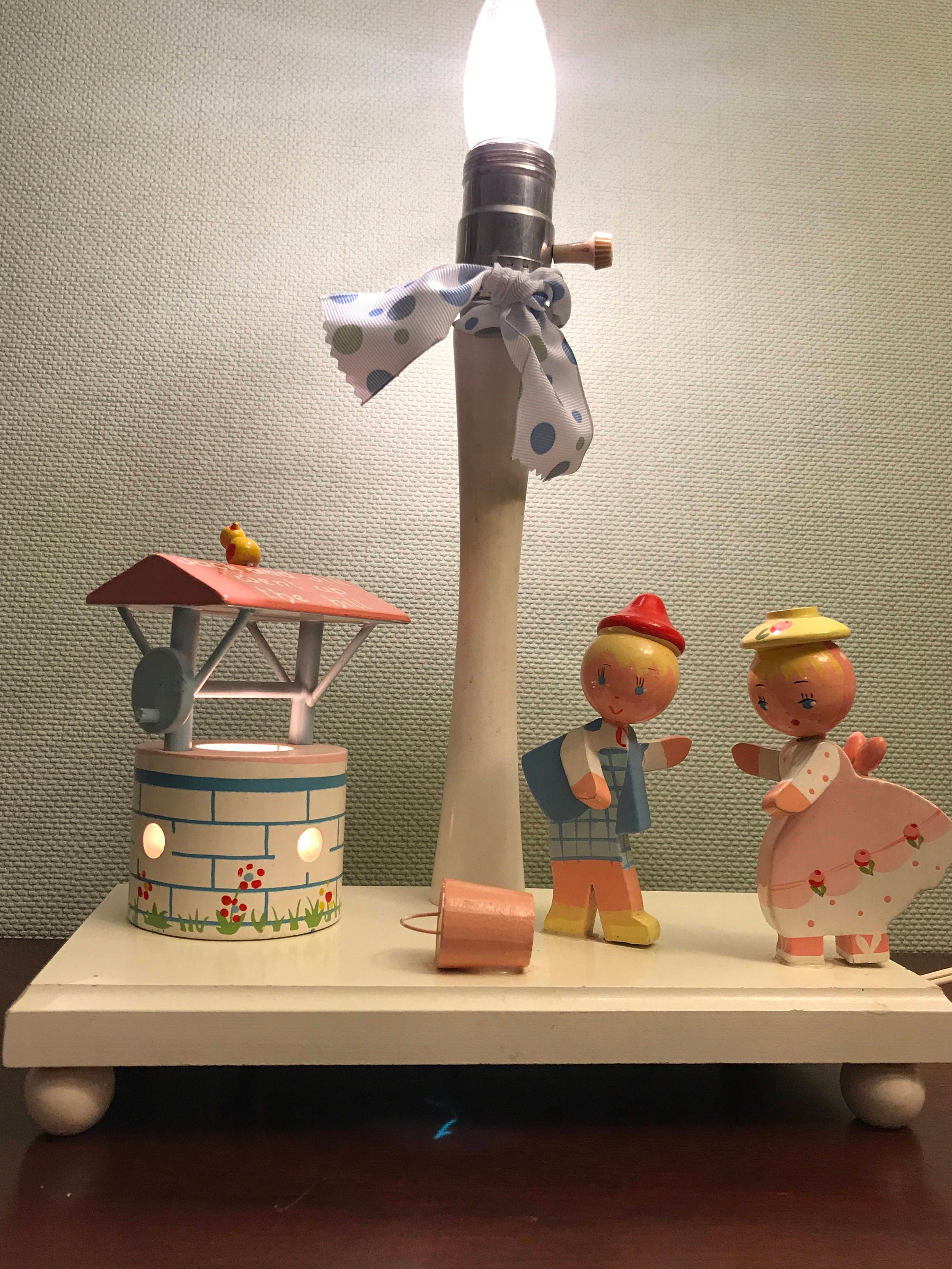 Nursery Rhyme Lamp Night Light, Jack and Jill Lamp, Handpainted Childs