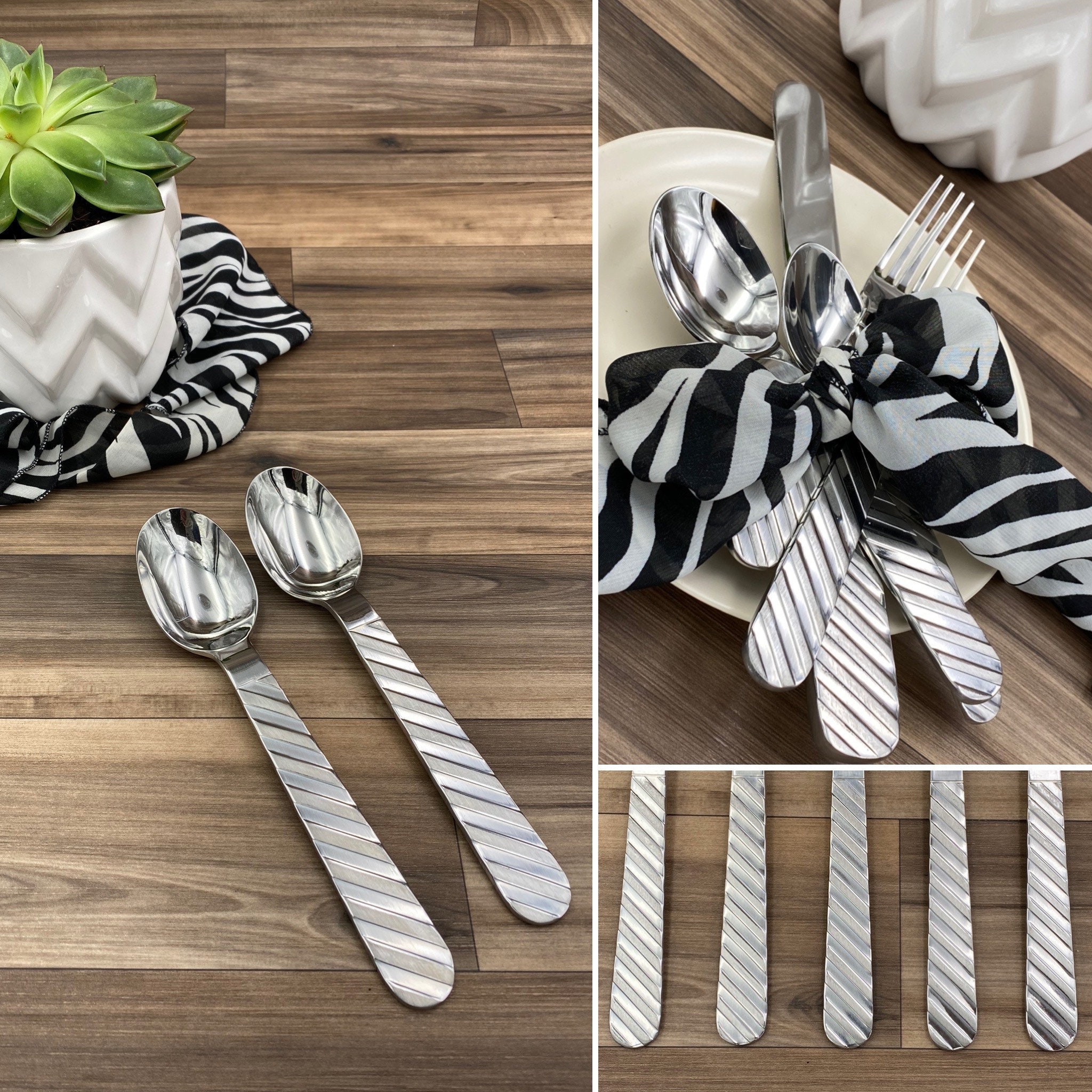 MCM Flatware Set, Striped ZEBRA Silverware Set Vintage Crown Stanley