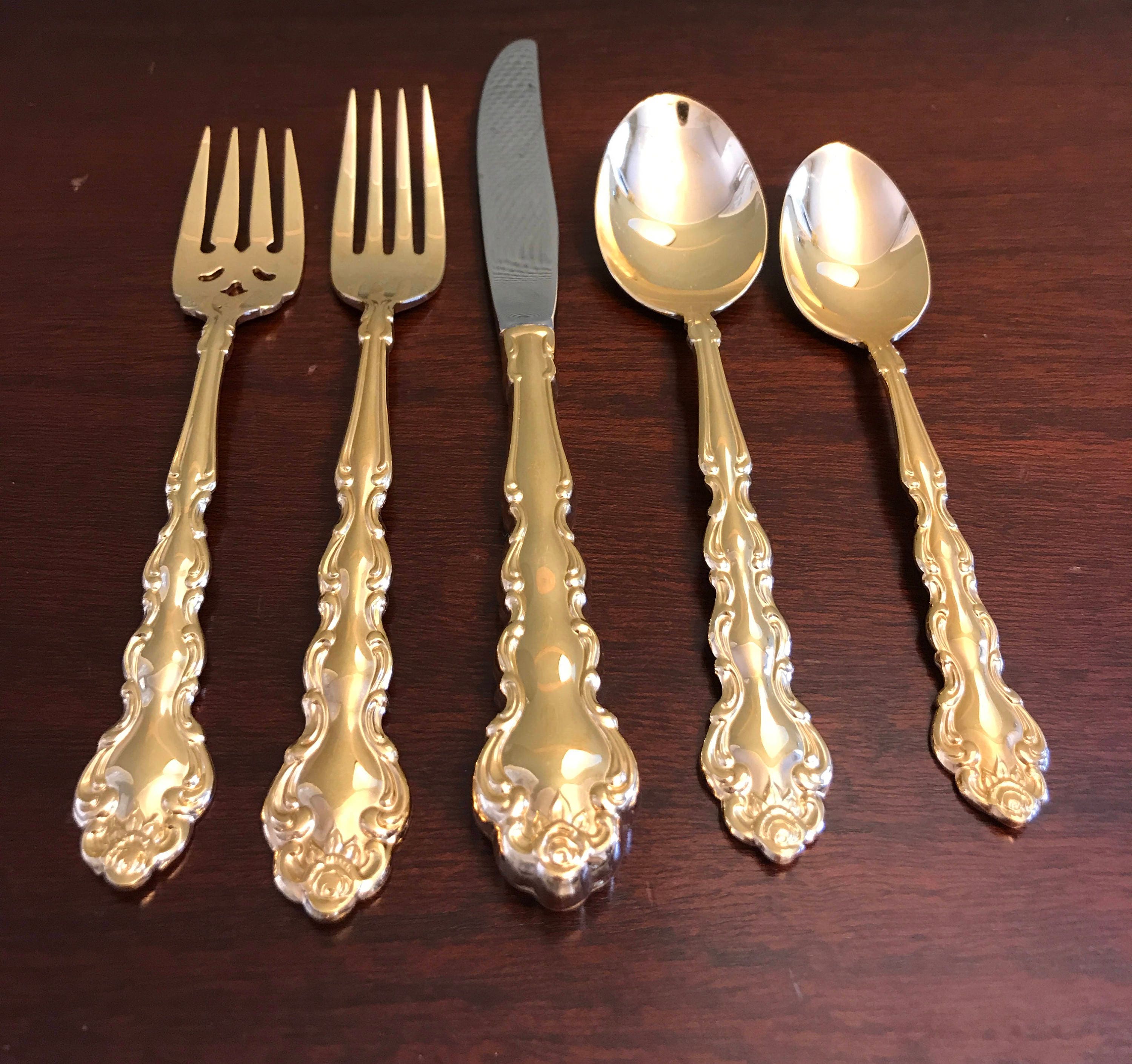 Gold Flatware, Oneida Community Gold Flatware, 5 piece Place setting