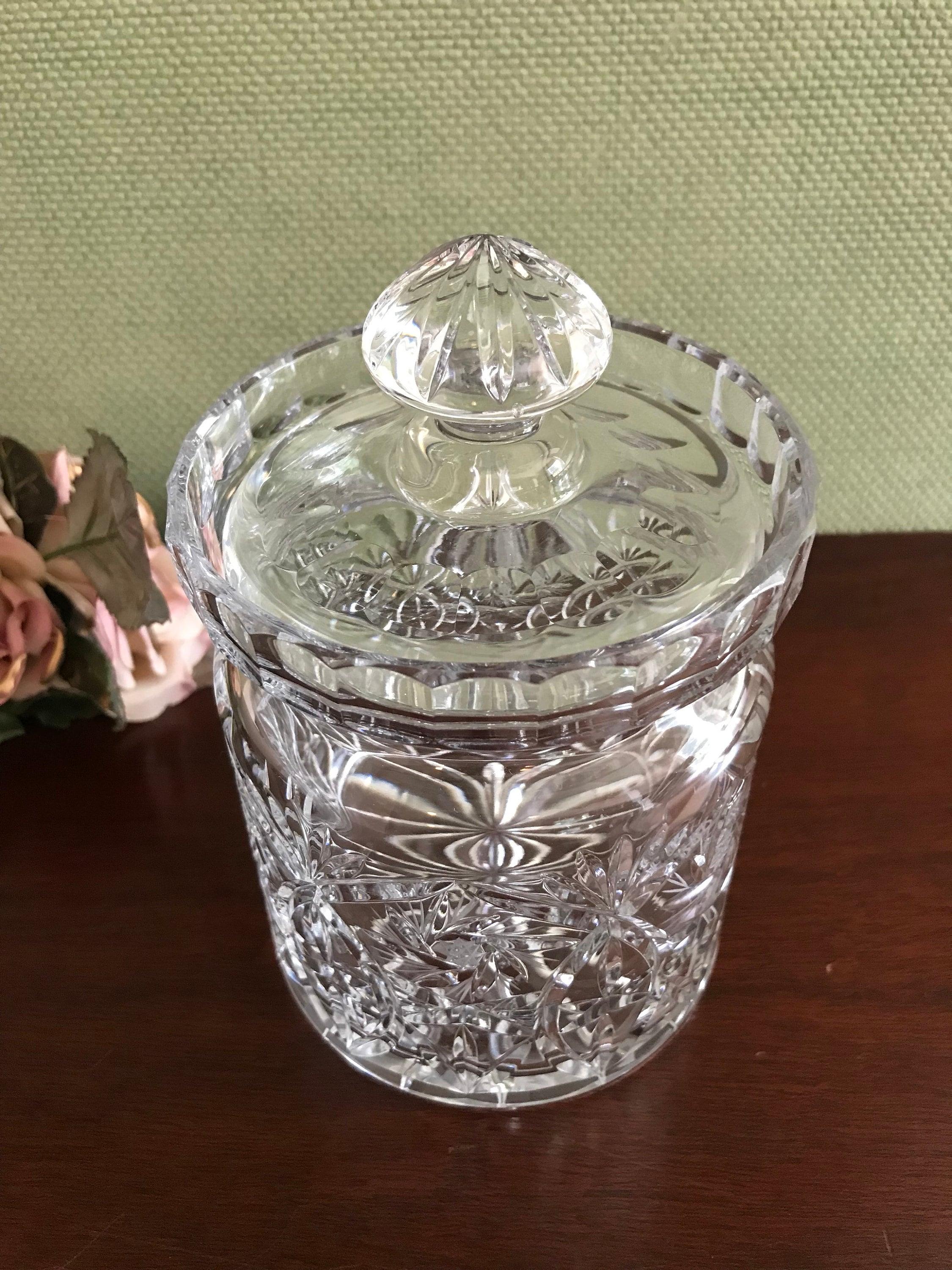 Vintage Crystal Candy Jar, Whirling Star and Fan design, Lead Crystal