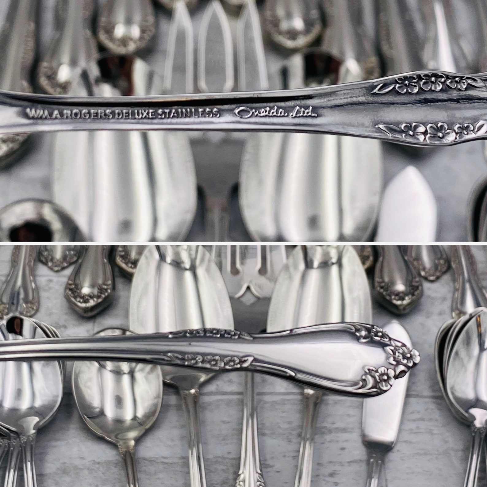 Oneida Deluxe Stainless Flatware Set Woodcrest Floral Handle Etsy