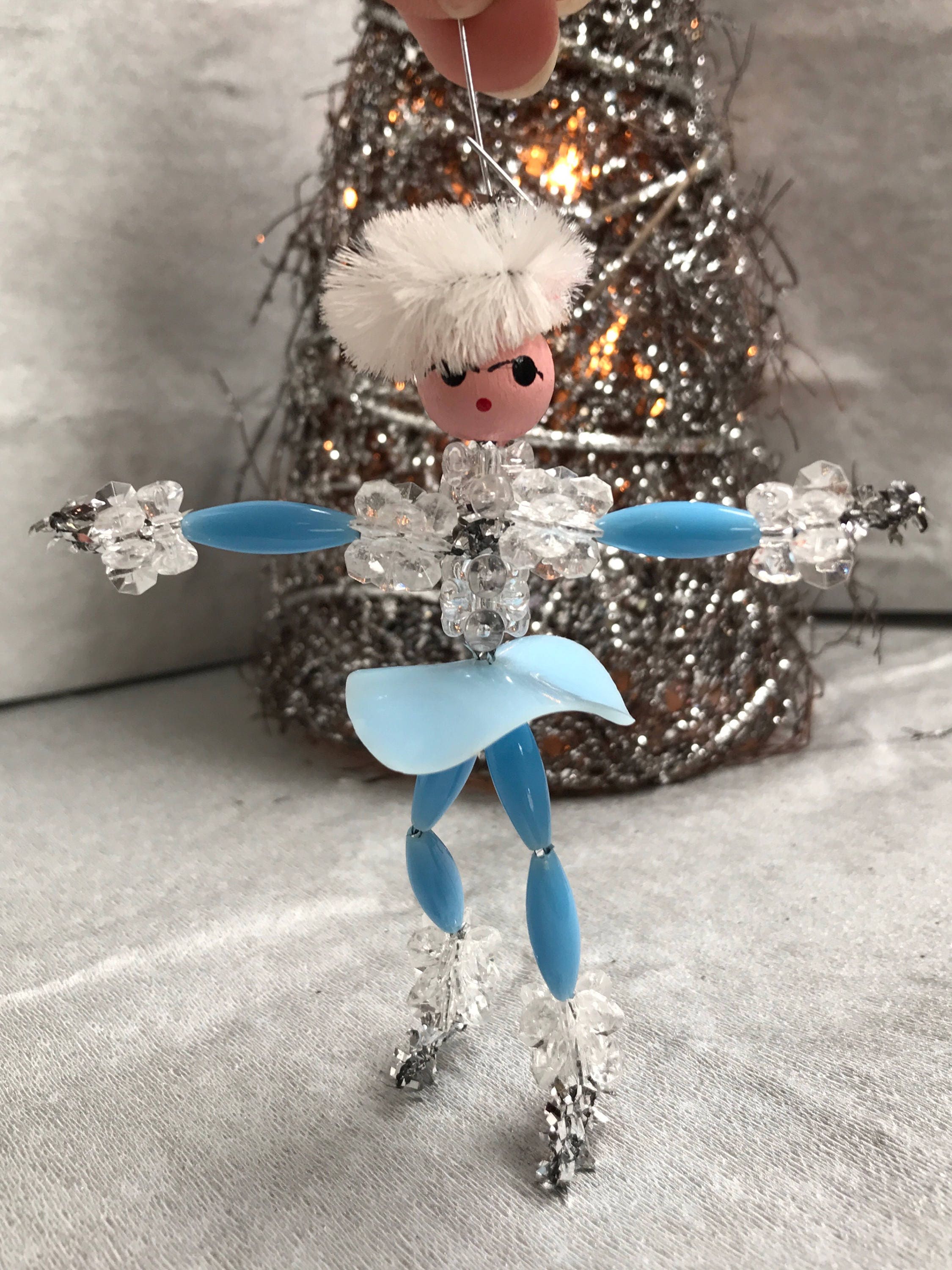 Vintage Ice Skater Christmas Ornaments, 1960s Beaded Christmas