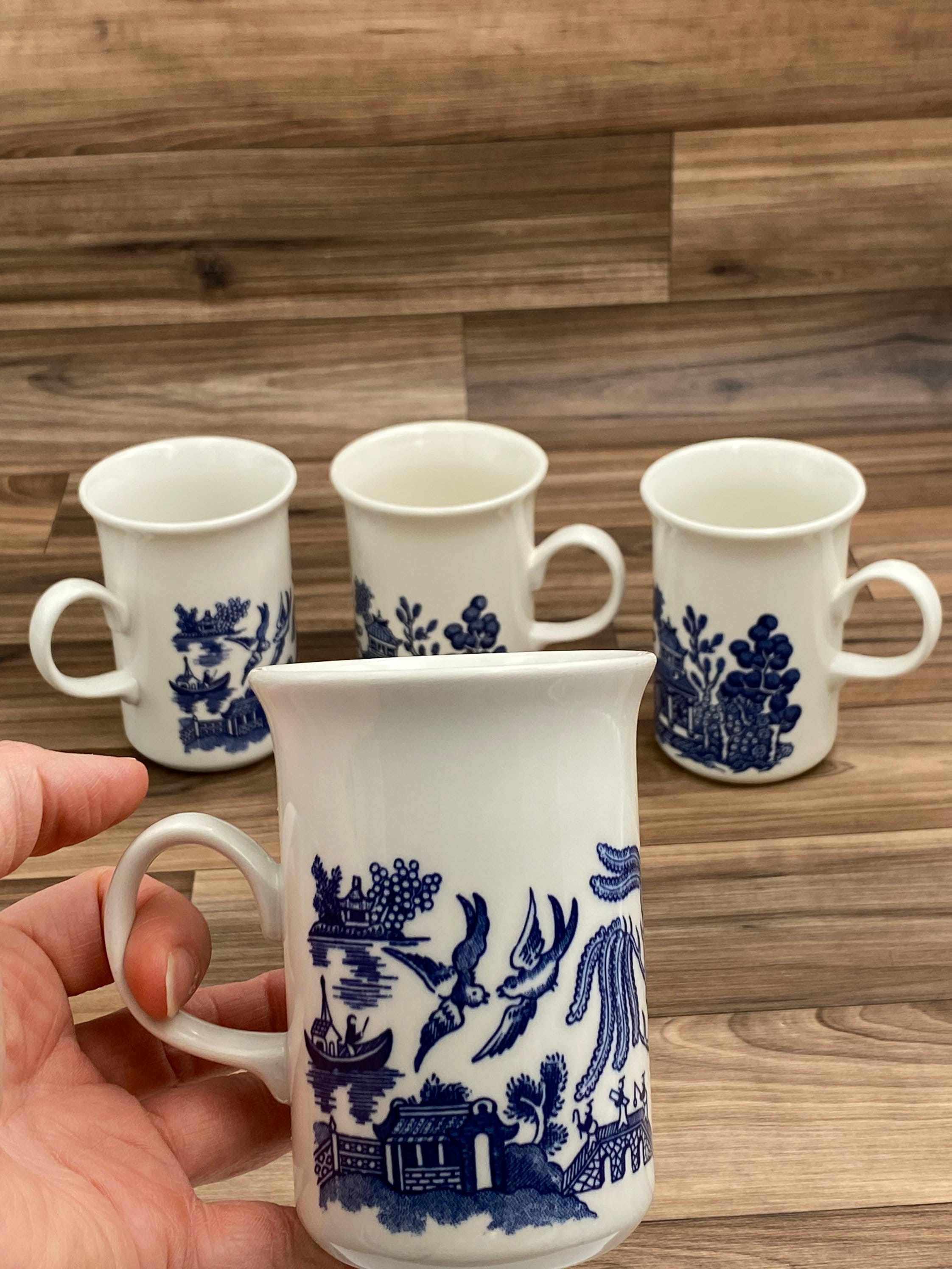Vintage Blue Willow Mugs, Johnson Bros Earthenware Blue and white