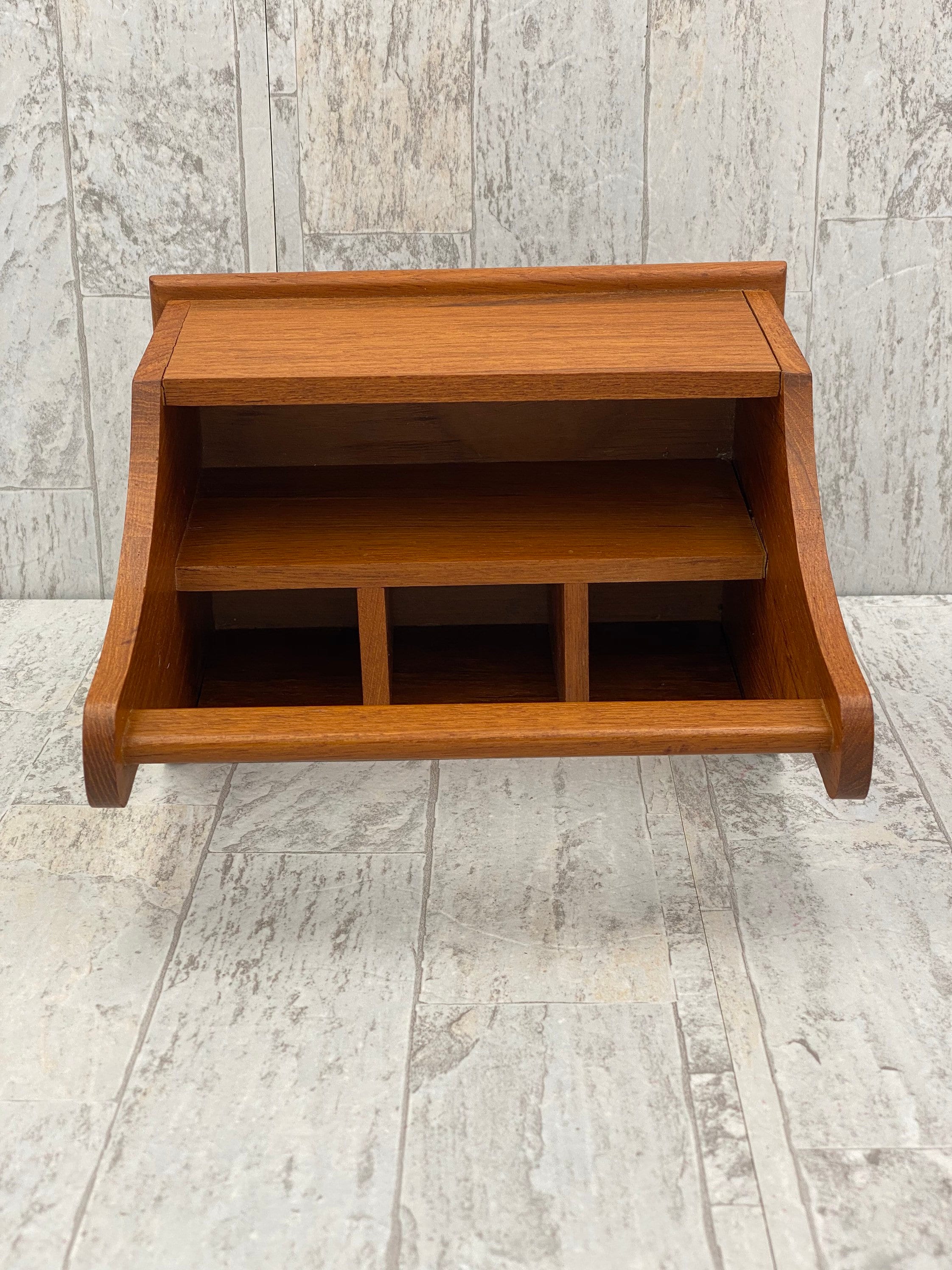 Vintage Flatware caddy, Teakwood silverware holder, Utensil carrying