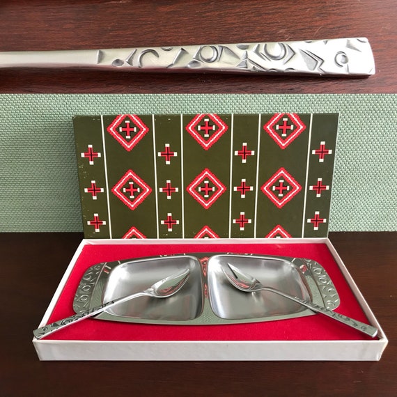 Vintage Condiment Serving Tray gift set, Navaho by International Silver Foodie Gift