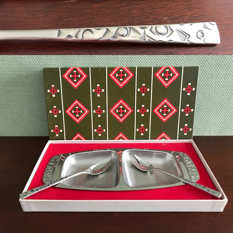 Vintage Condiment Serving Tray gift set Navaho by International Silver Foodie Gift