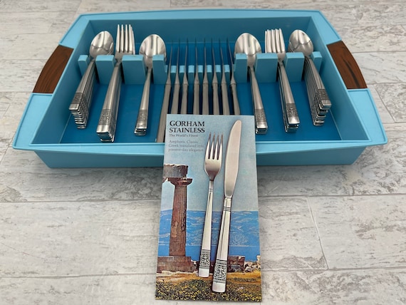 Vintage Flatware set, Gorham Amphora Silverware Set, service for 8 in original tray