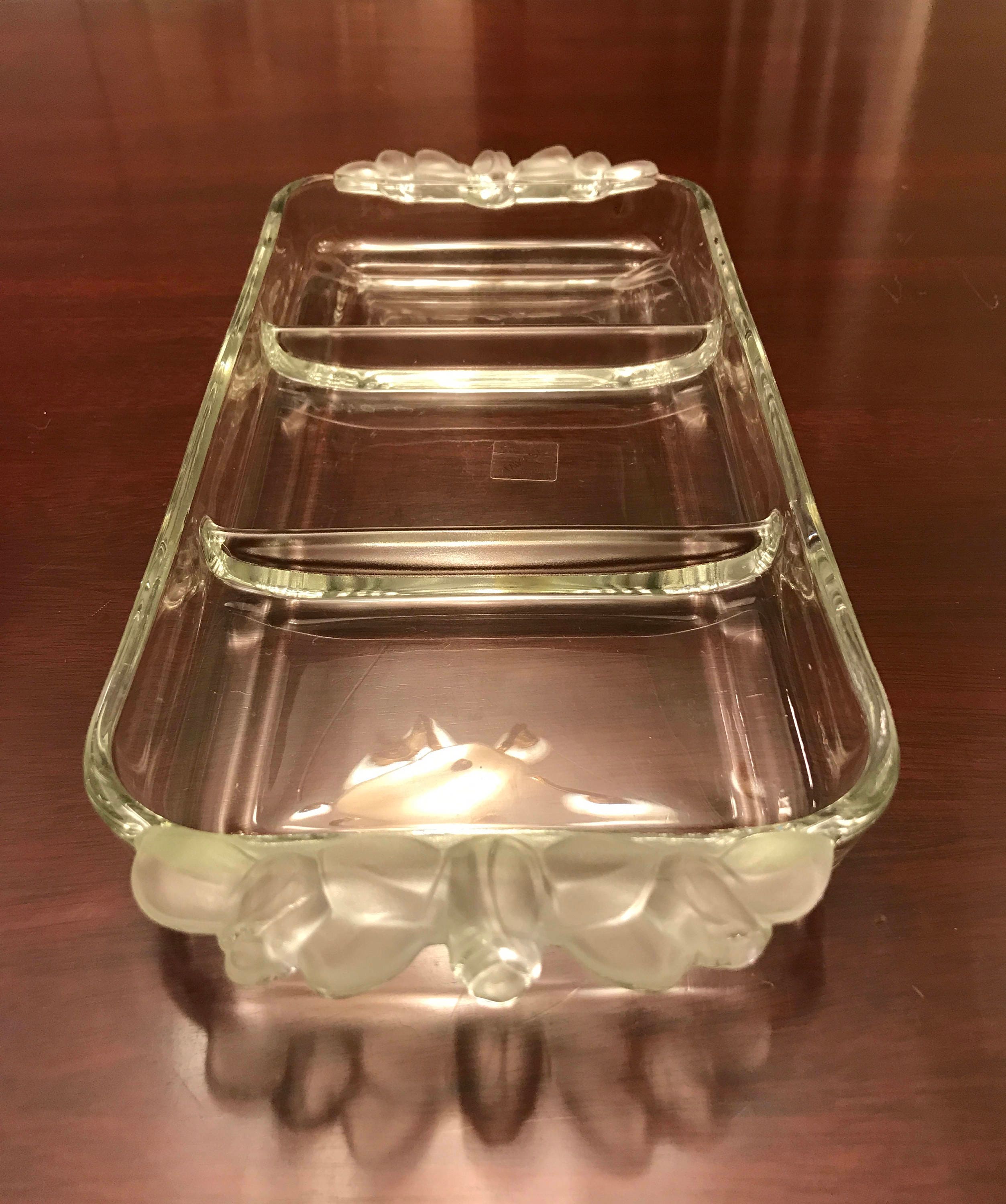 Mikasa Satin Rose Crystal, Divided Relish Tray, frosted rose bud