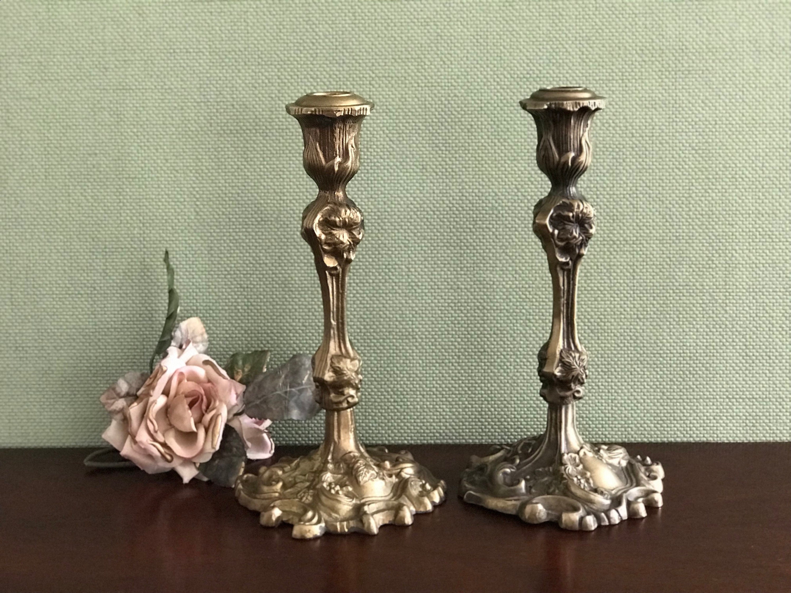Ornate Brass Candlesticks, Hollywood Regency candlestick holders