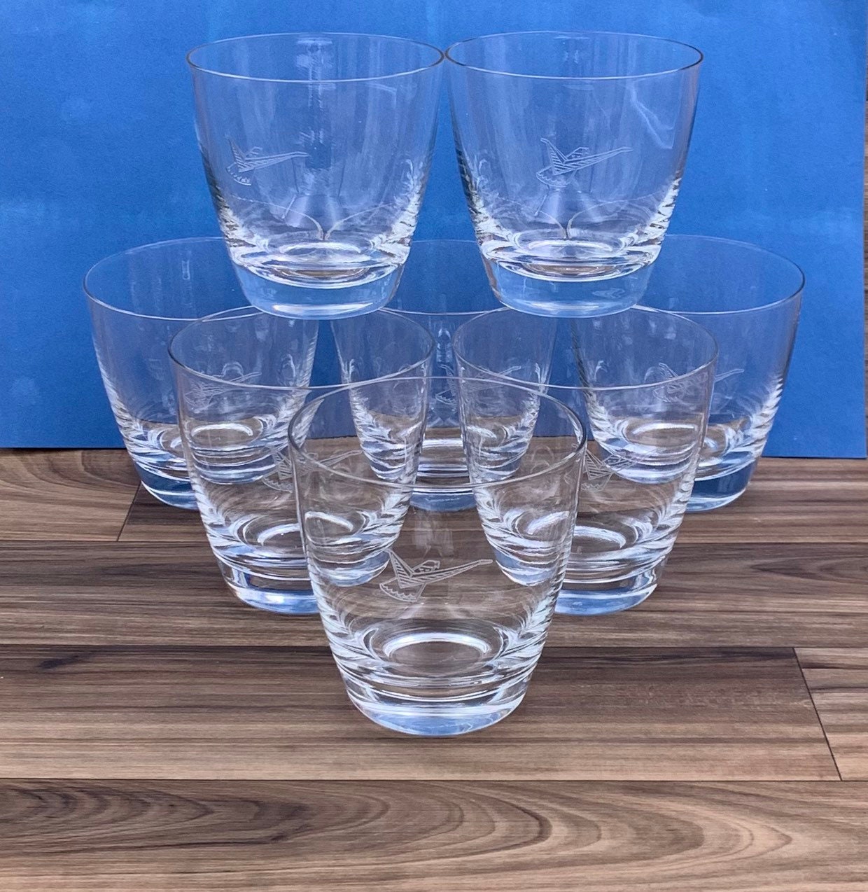 Mid Century Glassware Fostoria Crystal Thunderbird Automobile Glasses