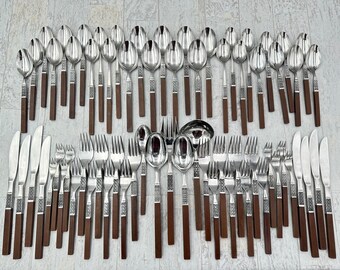 Vintage Oneida Northland Flatware Set: Faux Wood Handle, Service