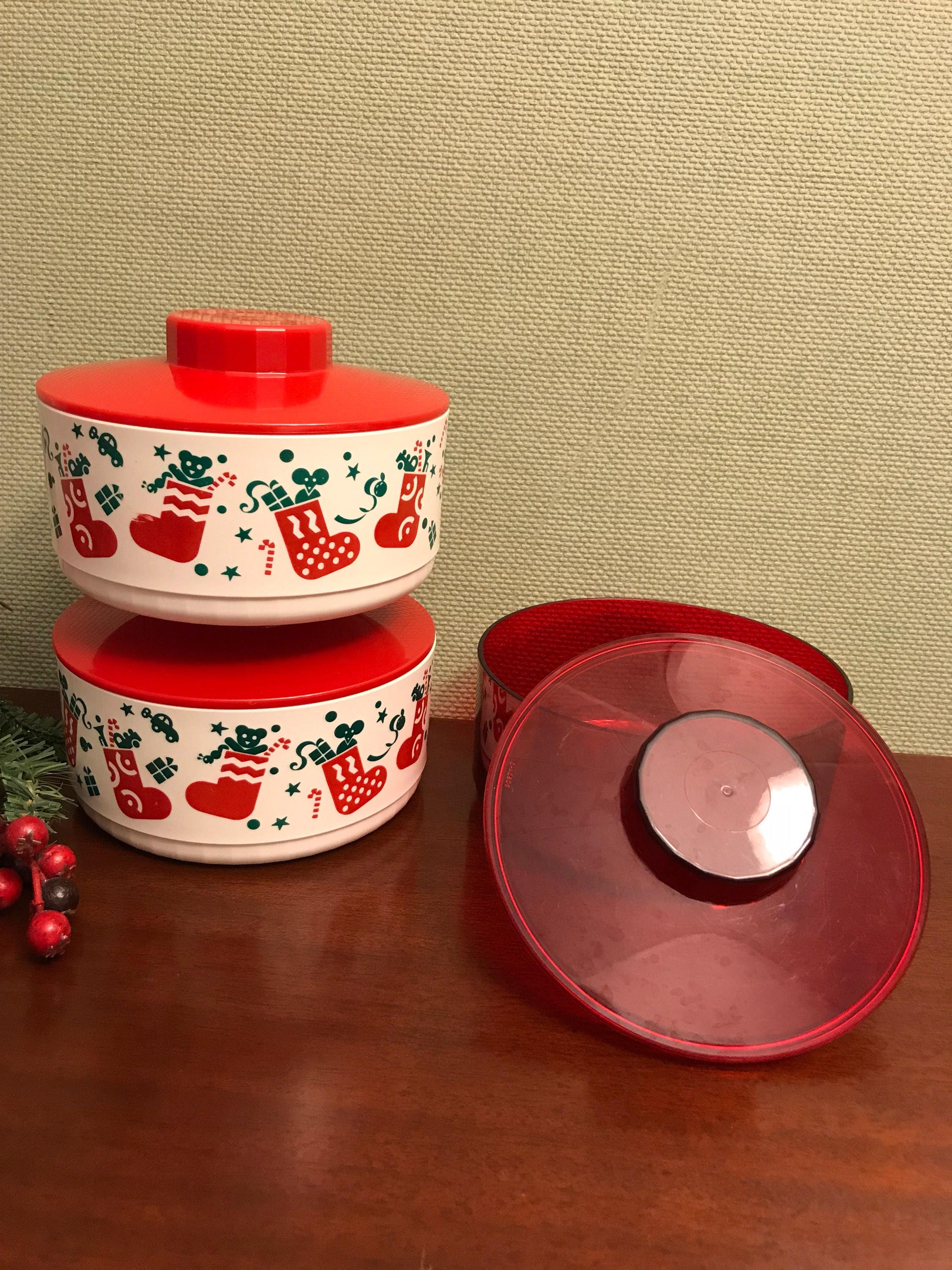 Vintage Tupperware Christmas Canisters, 3 Stacking Cookie containers