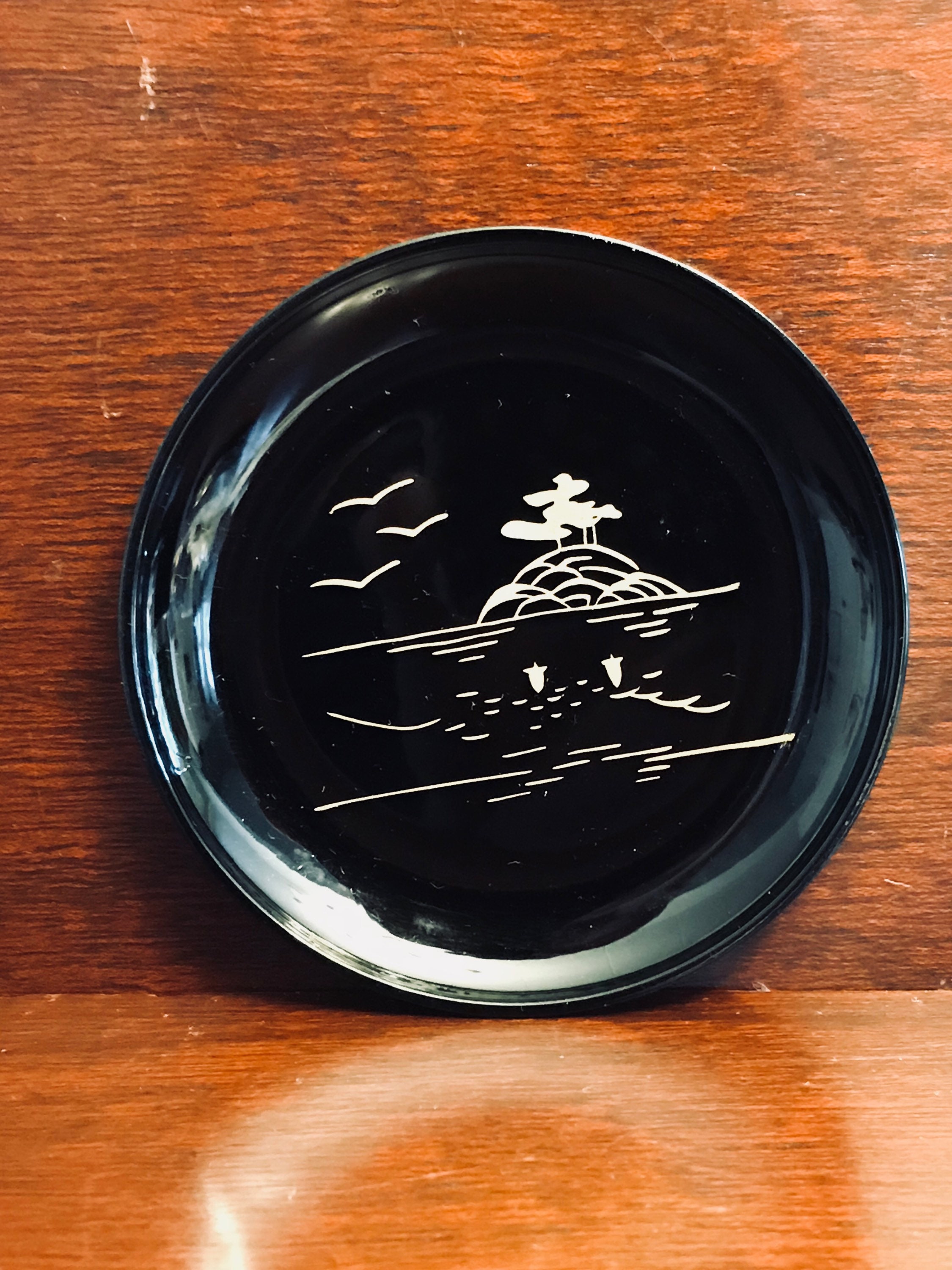 Asian Coaster set, Japanese Coasters in case, etched metal lid, set of