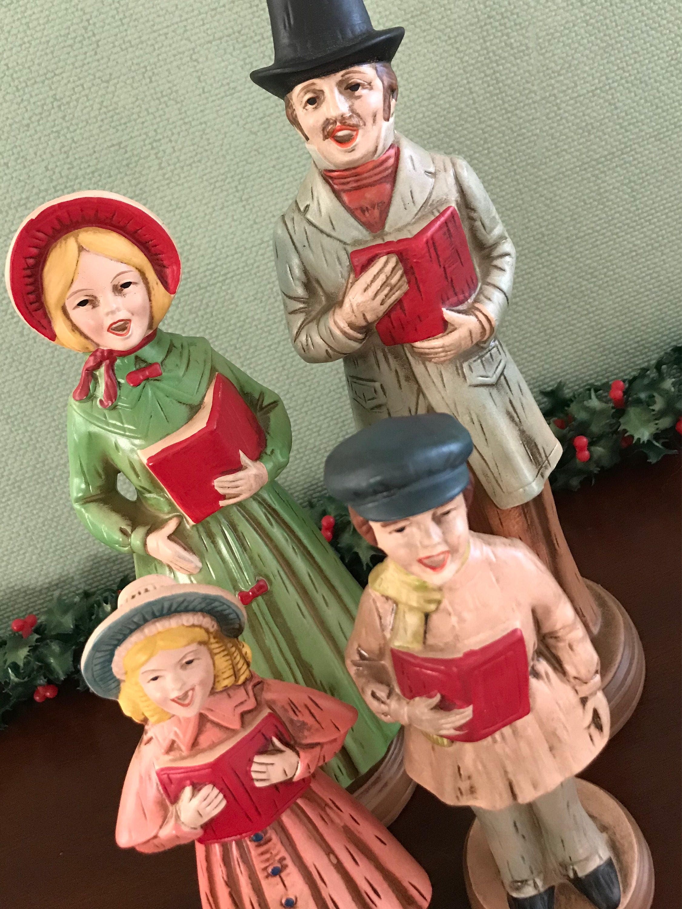 Vintage Christmas Carolers, Caroling family figurines, Handpainted