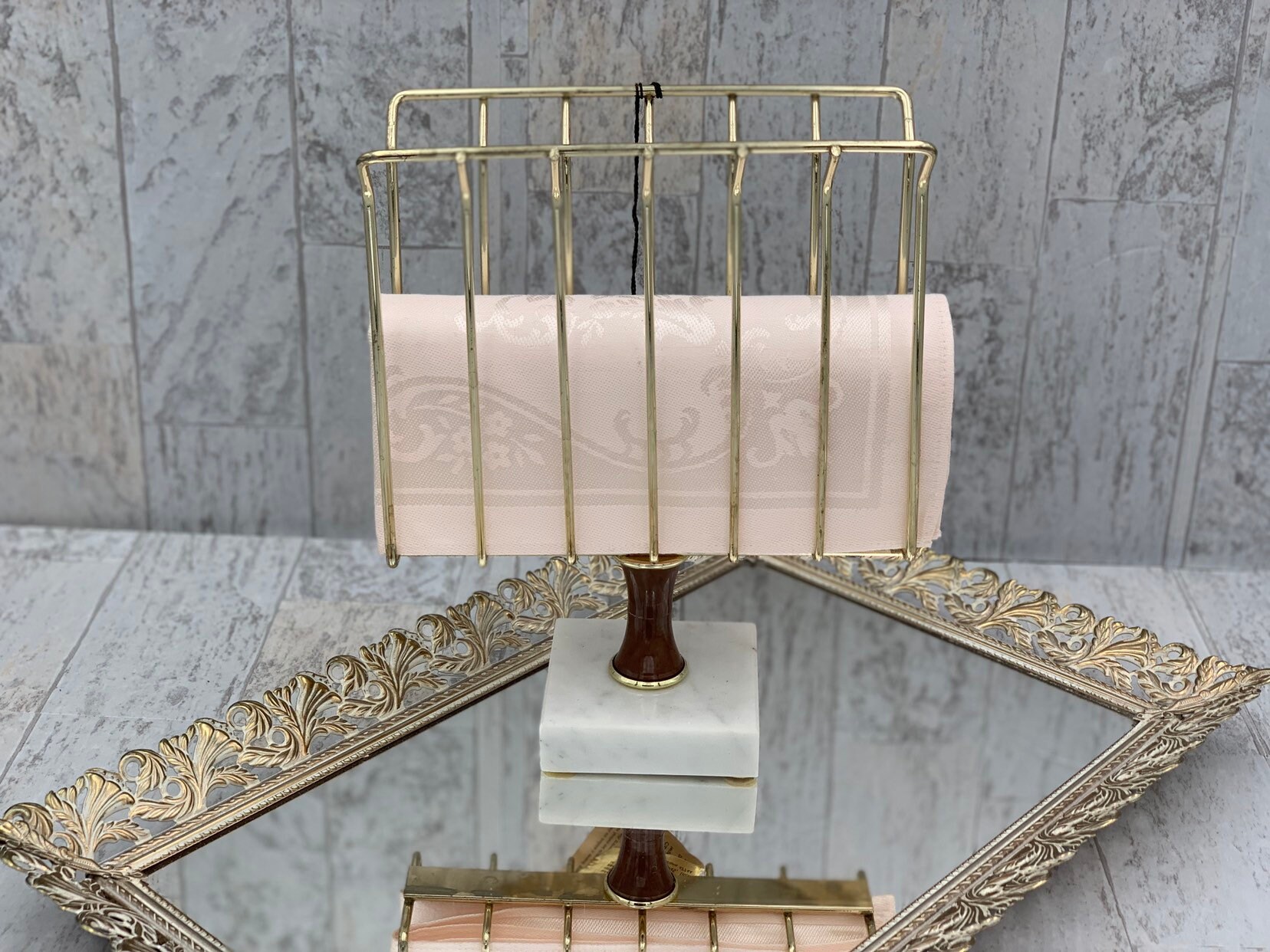 Vintage Guest towel Holder, freestanding towel holder with Marble base