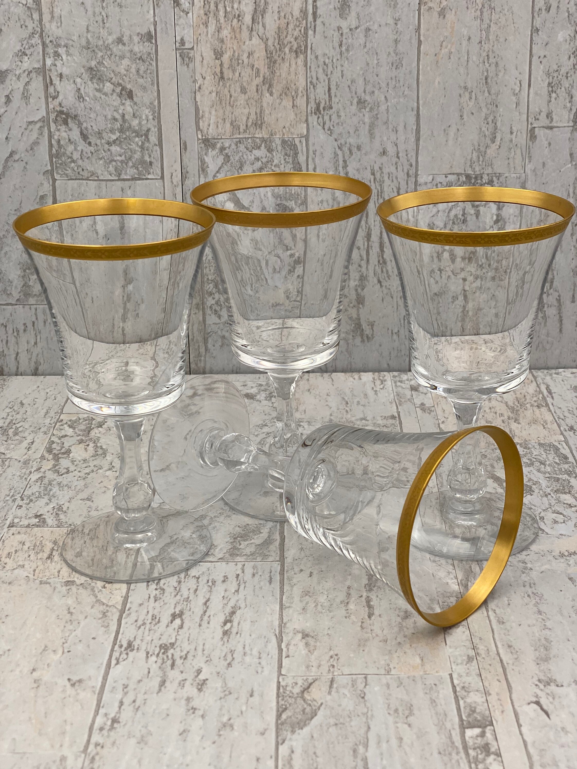 Gold Rim Crystal Goblets, Crystal Water Goblets, Gold encrusted Vintage ...