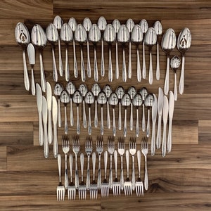 Vintage Mardi Gras Stainless Flatware set, Service for 8 Silverware set, Excellent Condition in original box