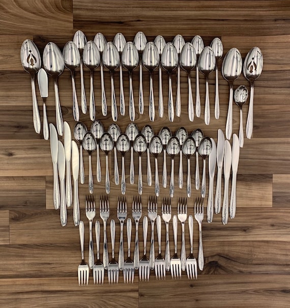 Vintage Mardi Gras Stainless Flatware set, Service for 8 Silverware set, Excellent Condition in original box