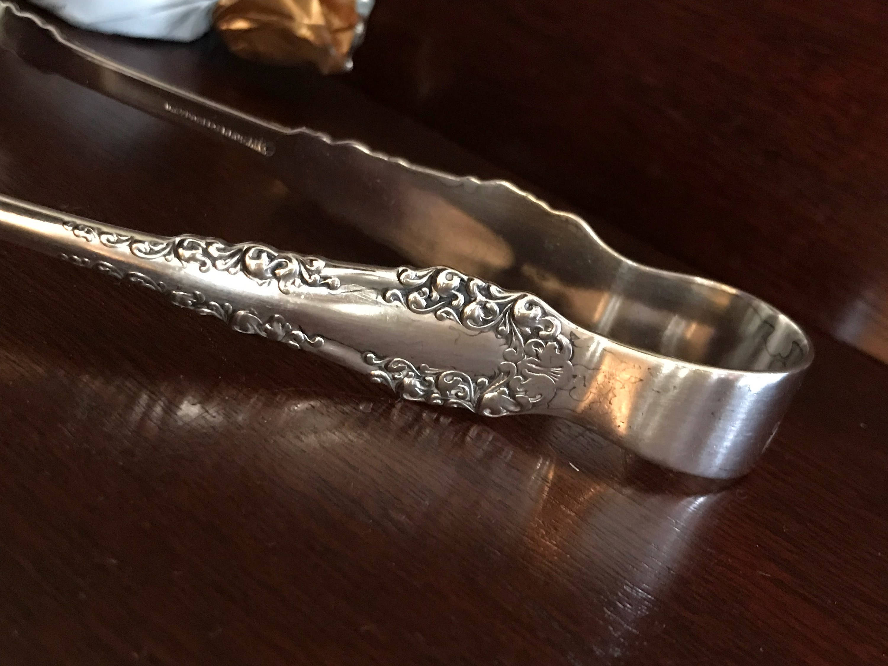 Antique Silver Sugar Tongs, C 1897, Rogers Bros Berkshire Sugar Tongs