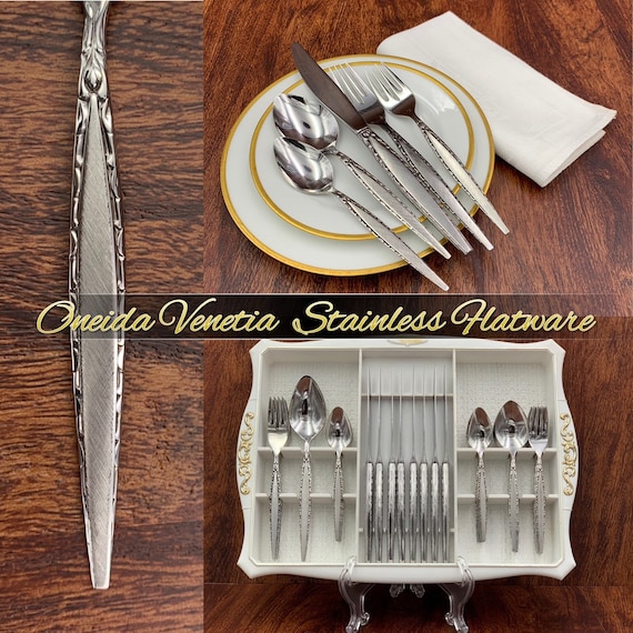 Vintage Flatware Set, Mid Century Stainless Flatware, Service for 8, Wedding Gift