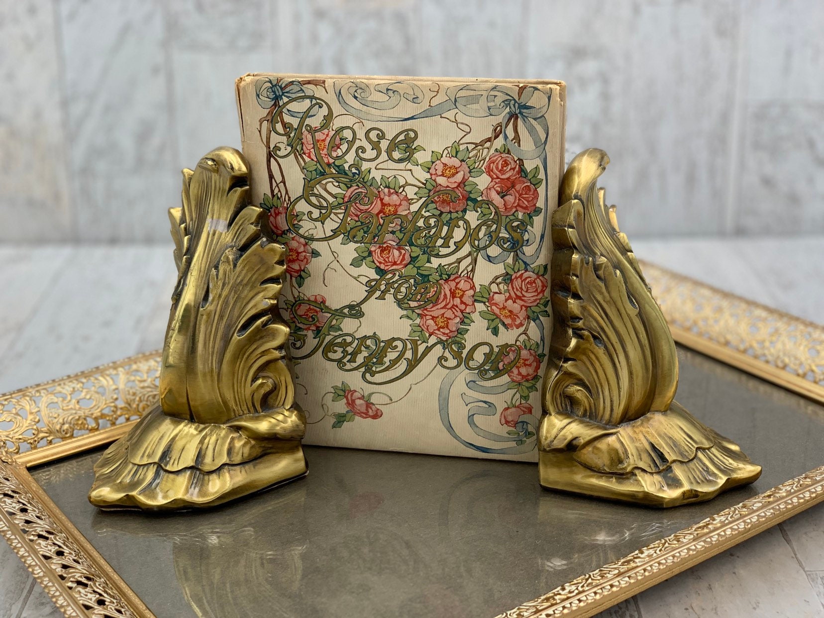 Vintage Gold Bookends, PM craftsman Hollywood Regency Gold Gilt