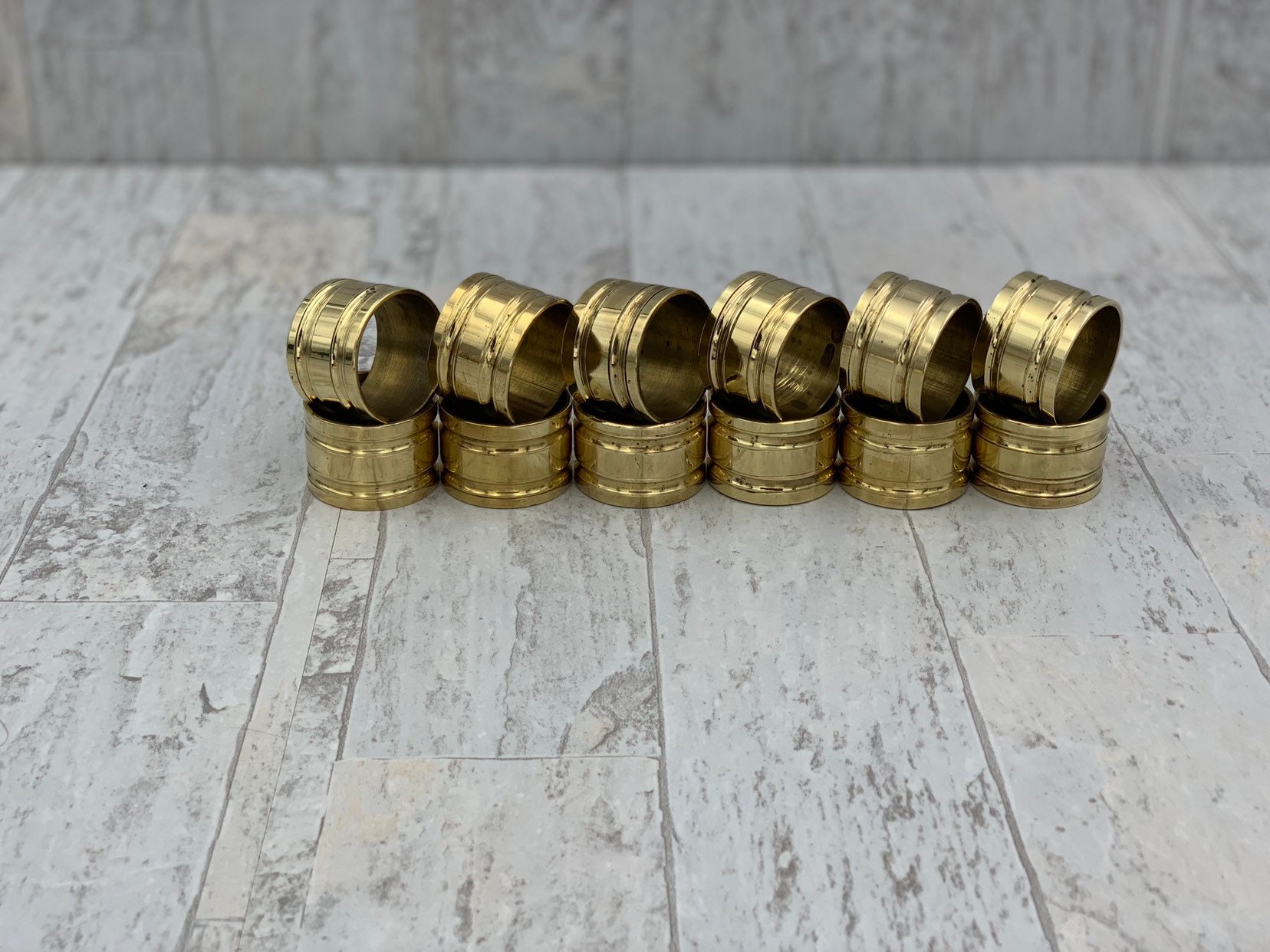 Vintage Solid Brass Napkin Rings, 12 piece set, Table decor, Serviette