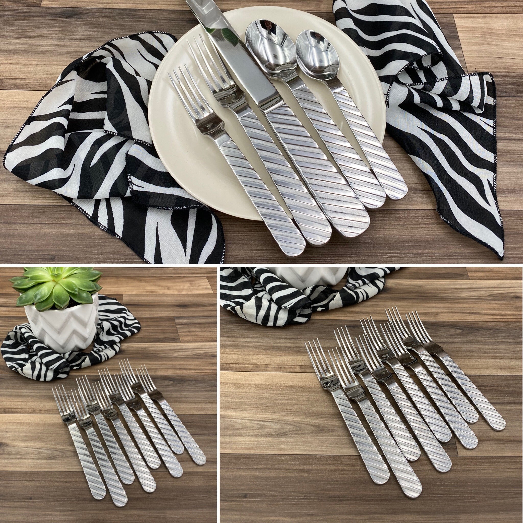 MCM Flatware Set, Striped ZEBRA Silverware Set Vintage Crown Stanley
