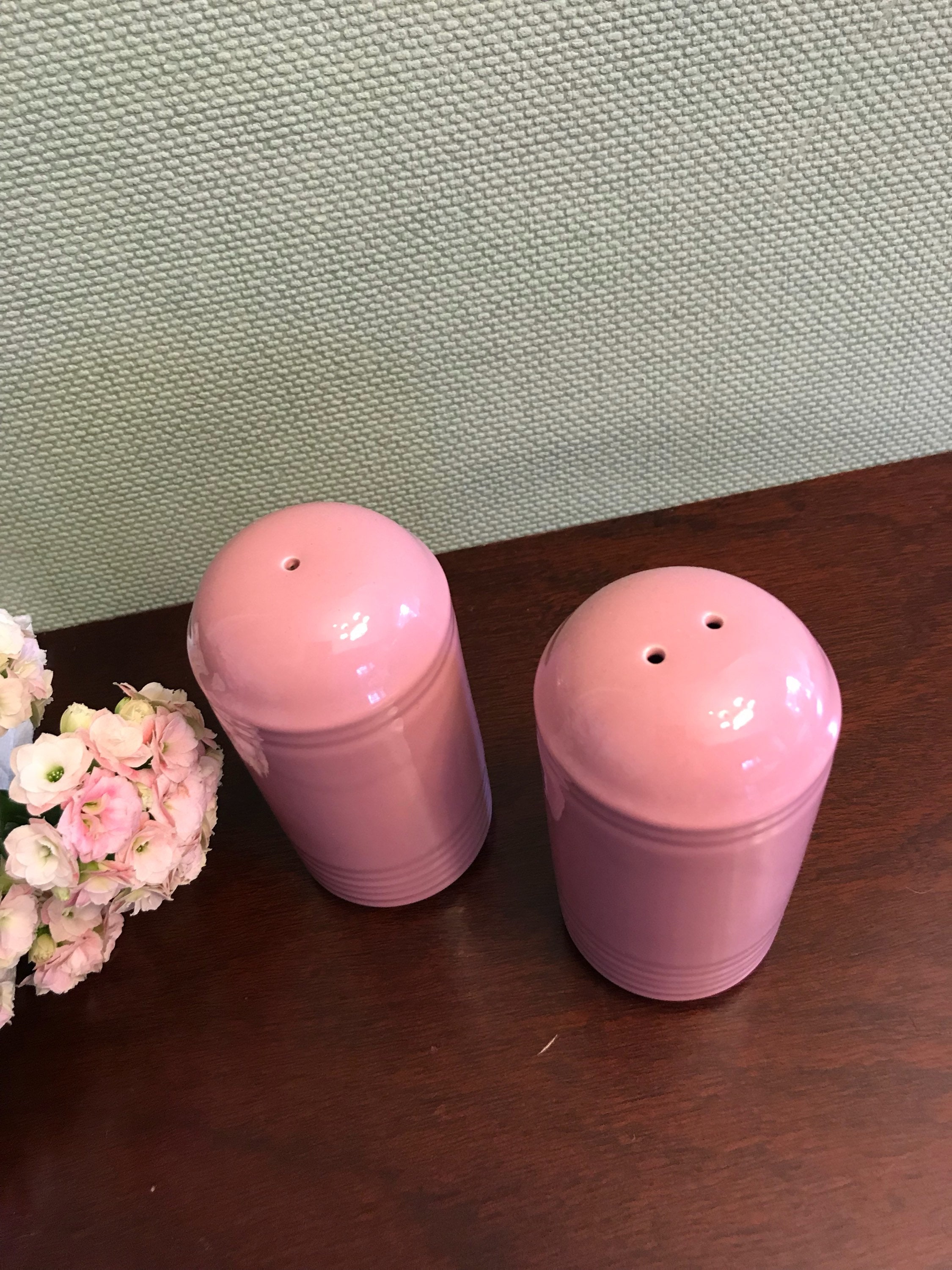 Salt and Pepper set, Vintage Stoneware salt and pepper shakers, Dusty