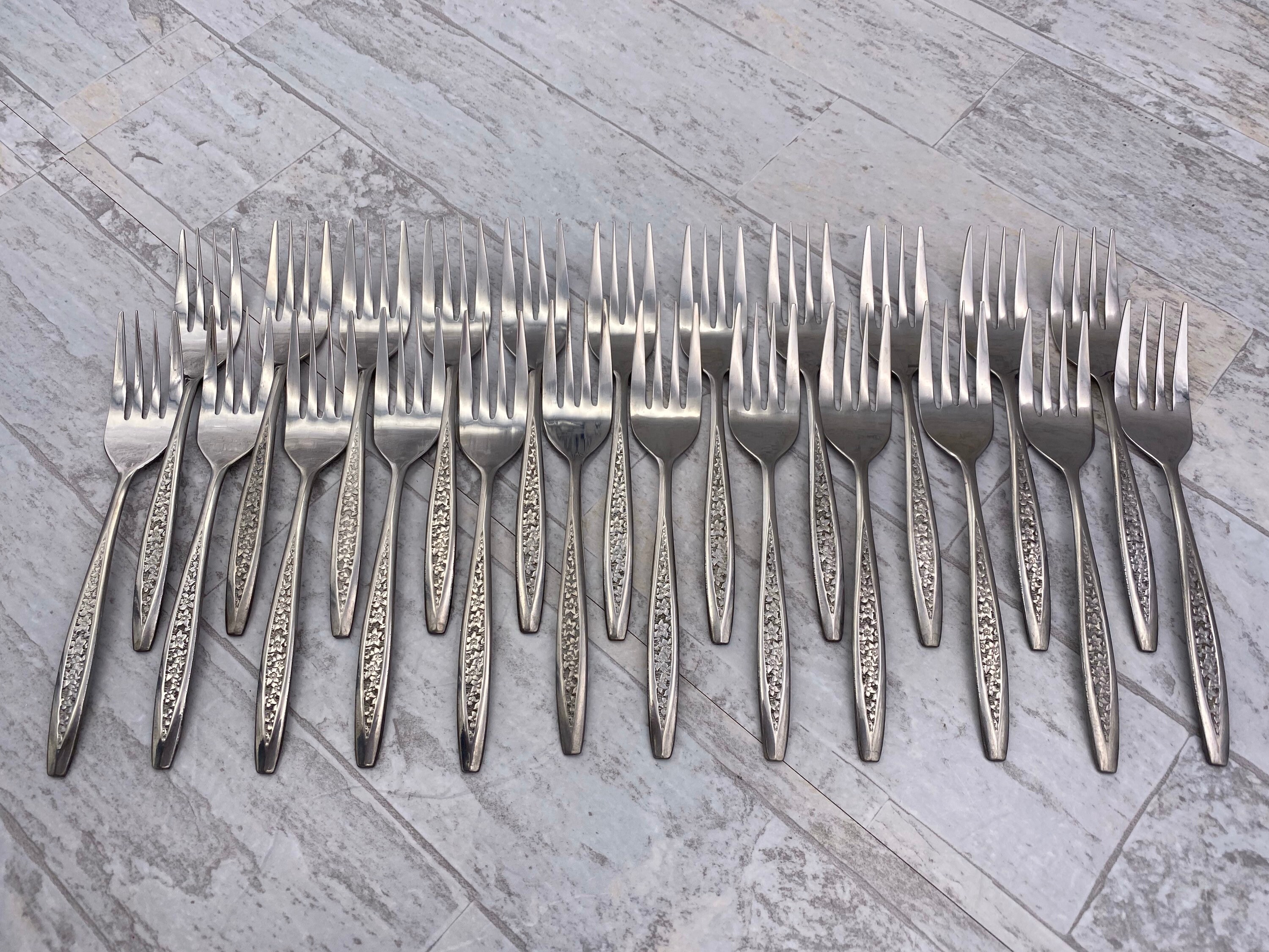 Vintage Floral Stainless Flatware set, Service for 12 ...