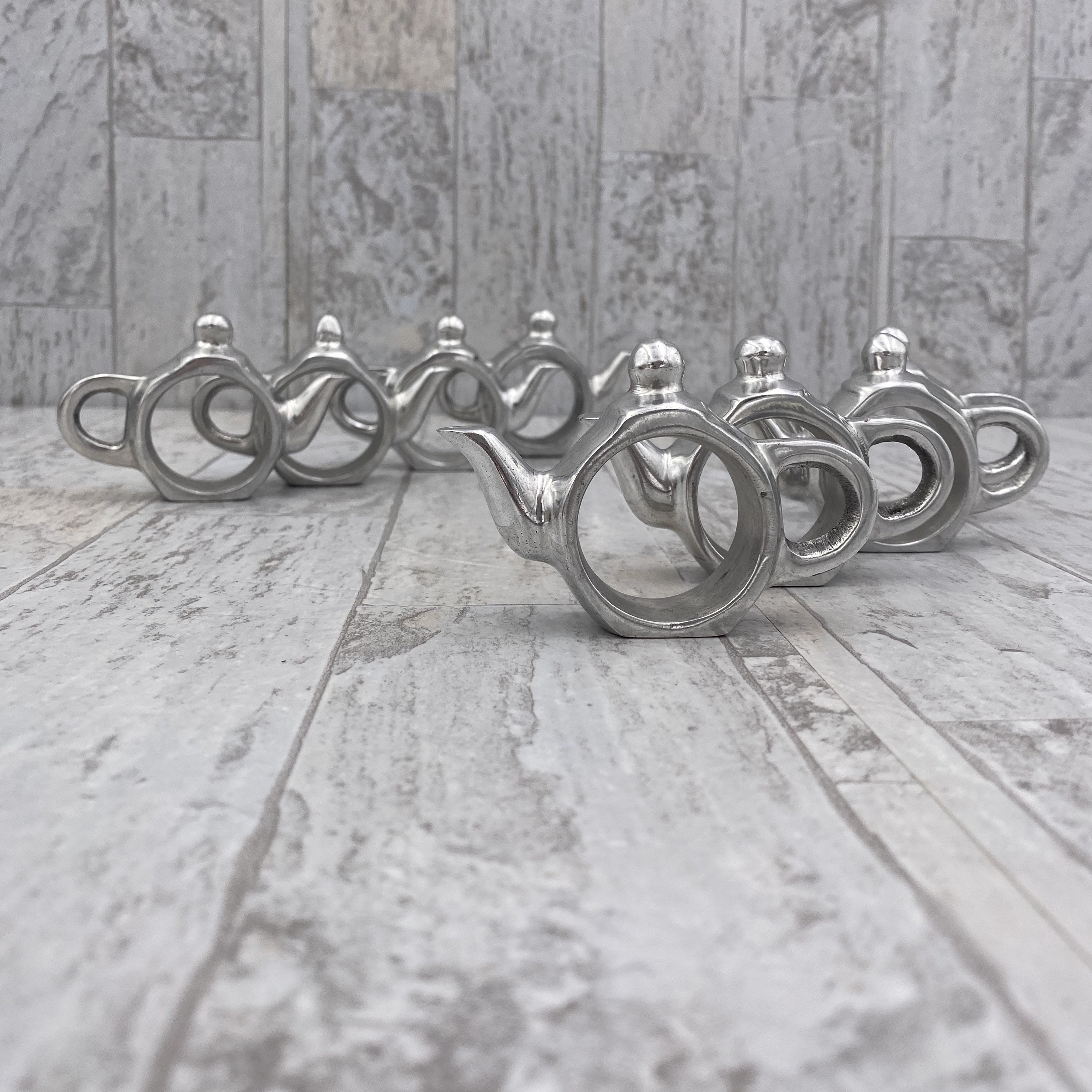 Teapot Napkin Rings, Figural Napkin Holders, 8 piece set, Tea party