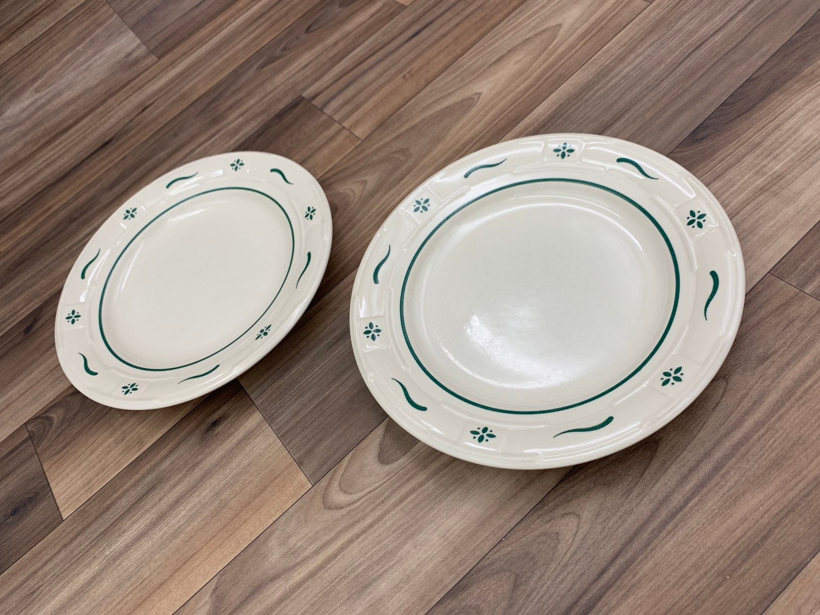 Vintage Longaberger Pottery Plates Woven traditions Heritage Green Set