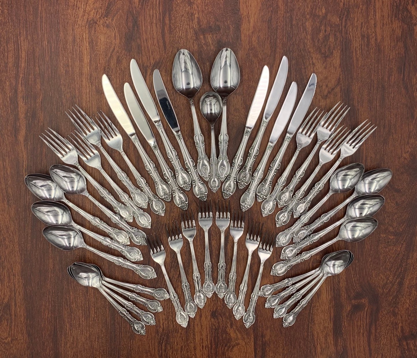 Vintage Stainless flatware Set, Service for 8, Marseilles Floral