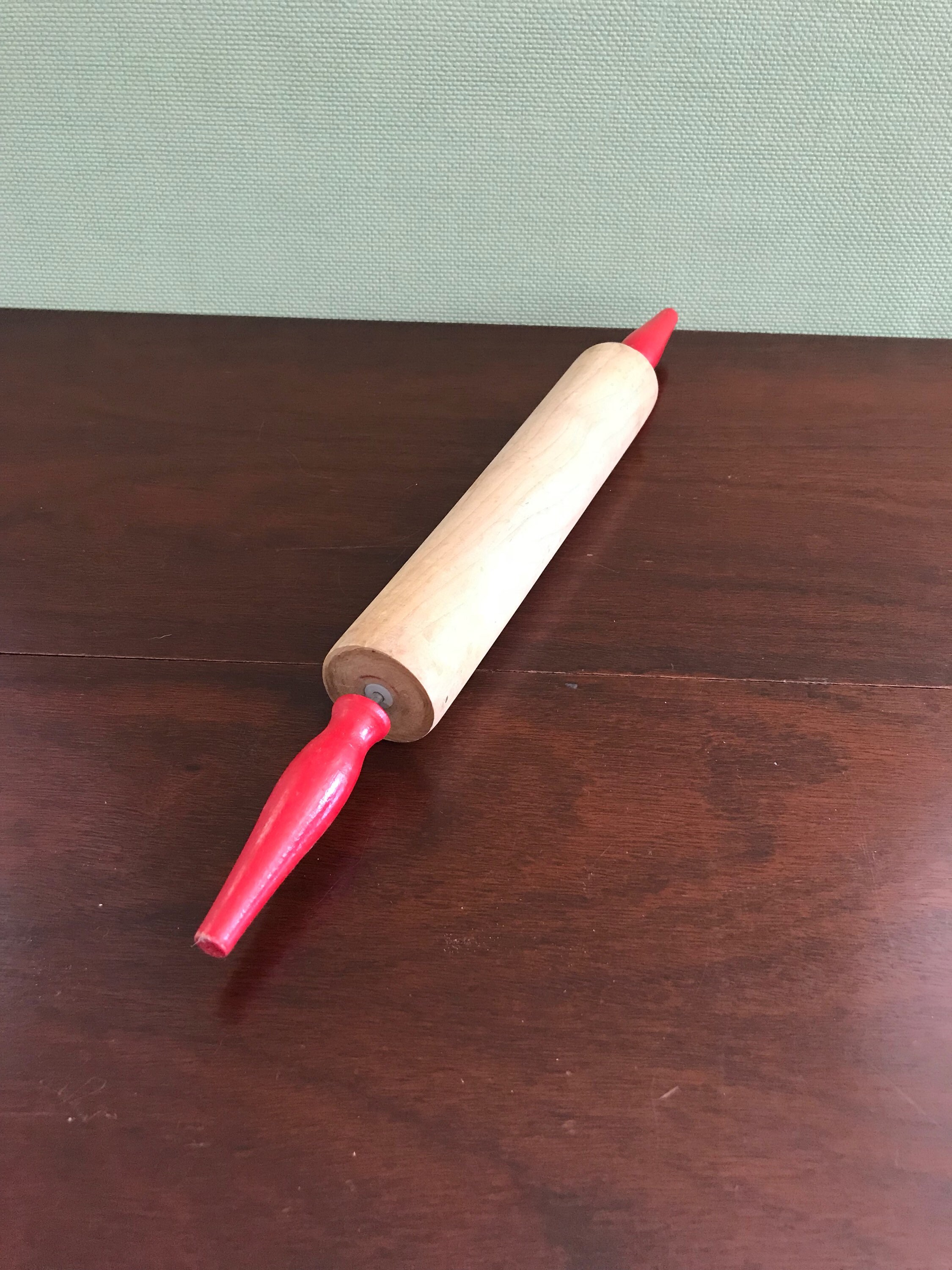 Wood Rolling Pin With Red Handles Vintage Wood Rolling Pin Pastry