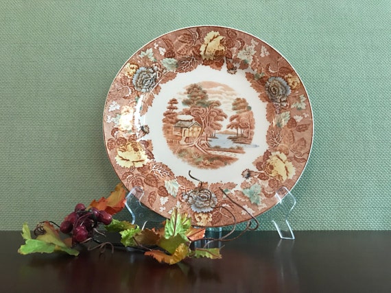 Vintage Transferware China dinner plate Nasco Mountain woodland China plate Buffet Dinner plates