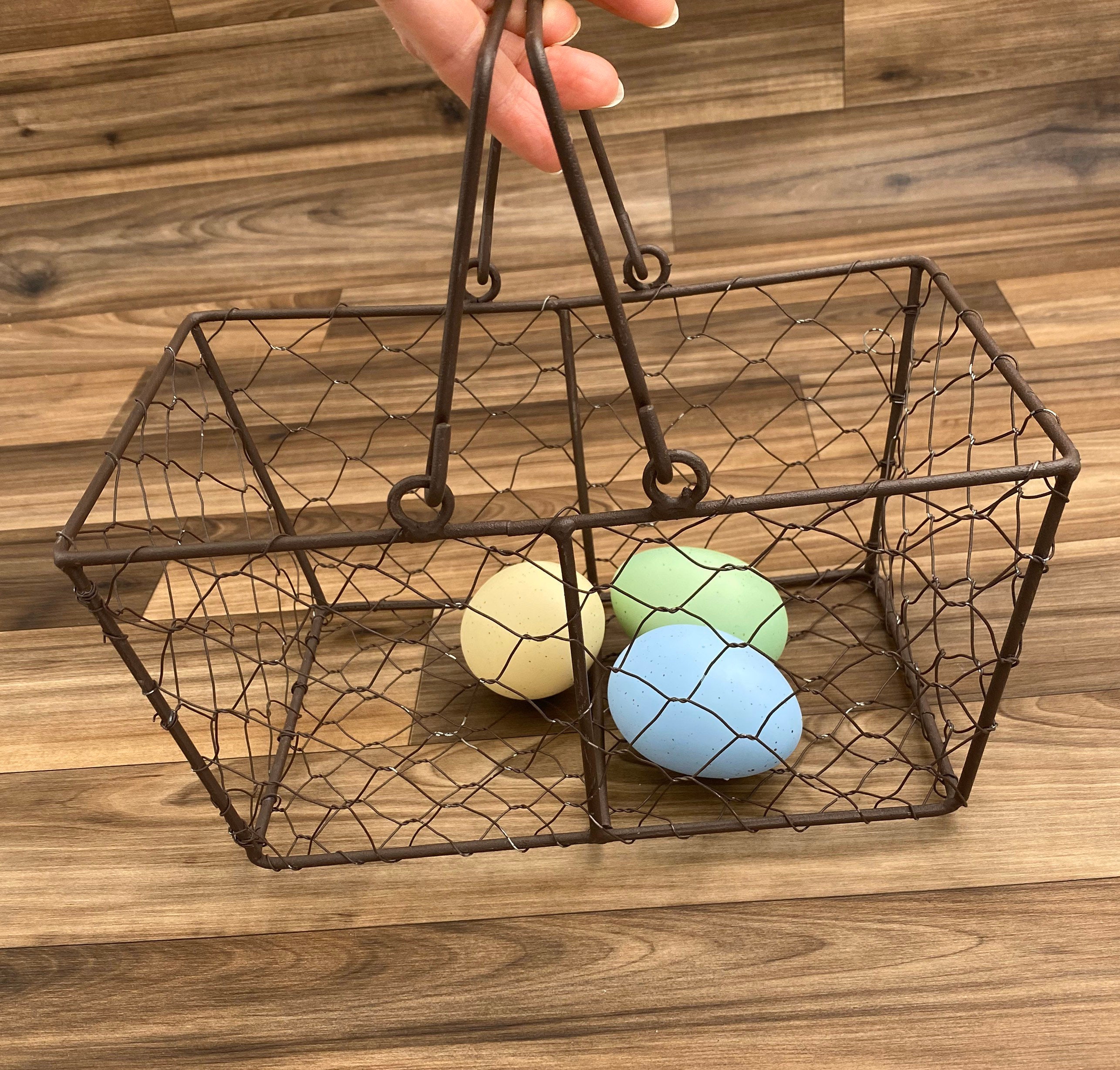 Vintage Wire Basket with handles, Chicken Wire Egg basket, Rustic