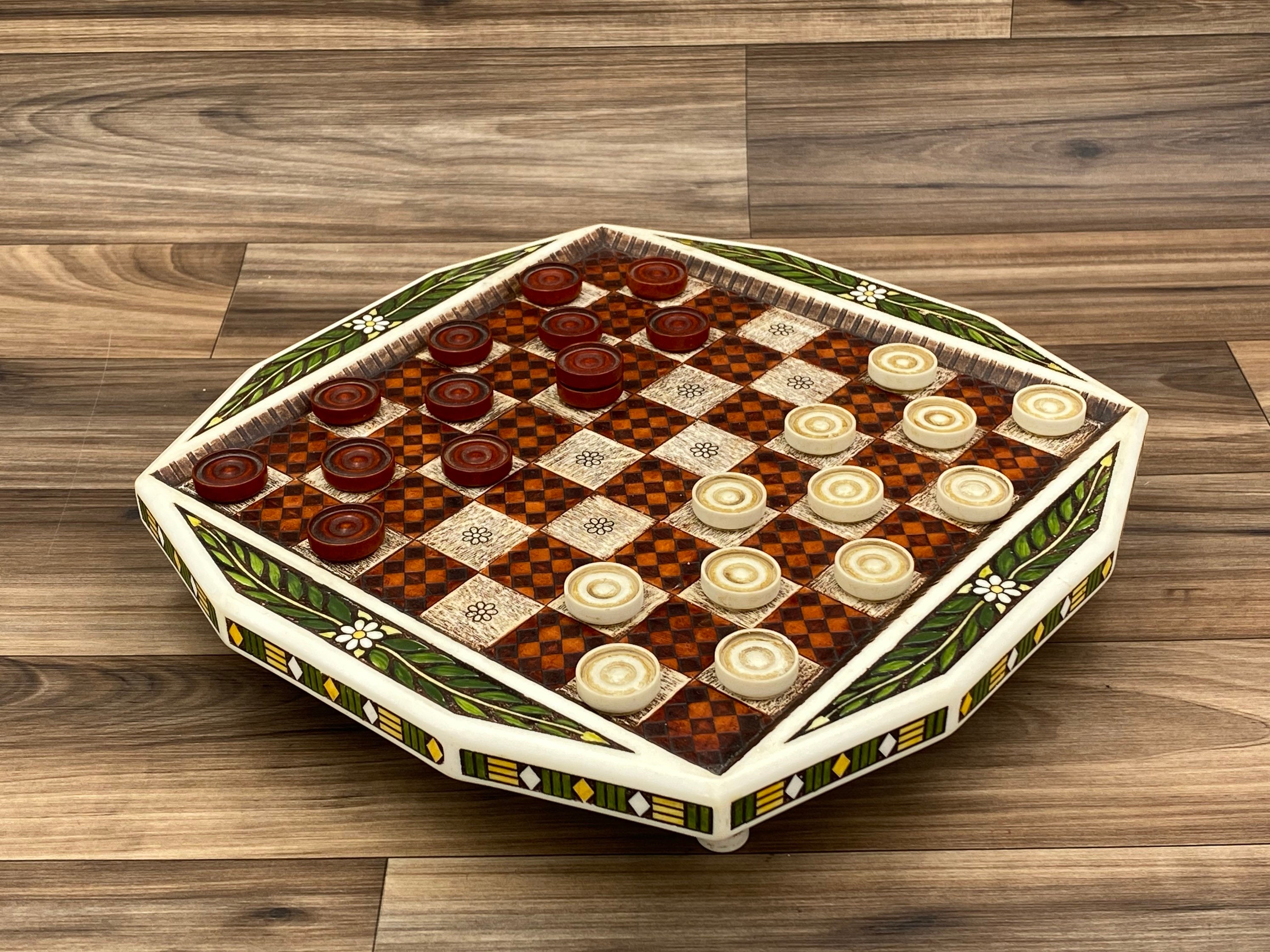 Vintage Checkers Set, Scrimshaw Collectors Game by History Craft