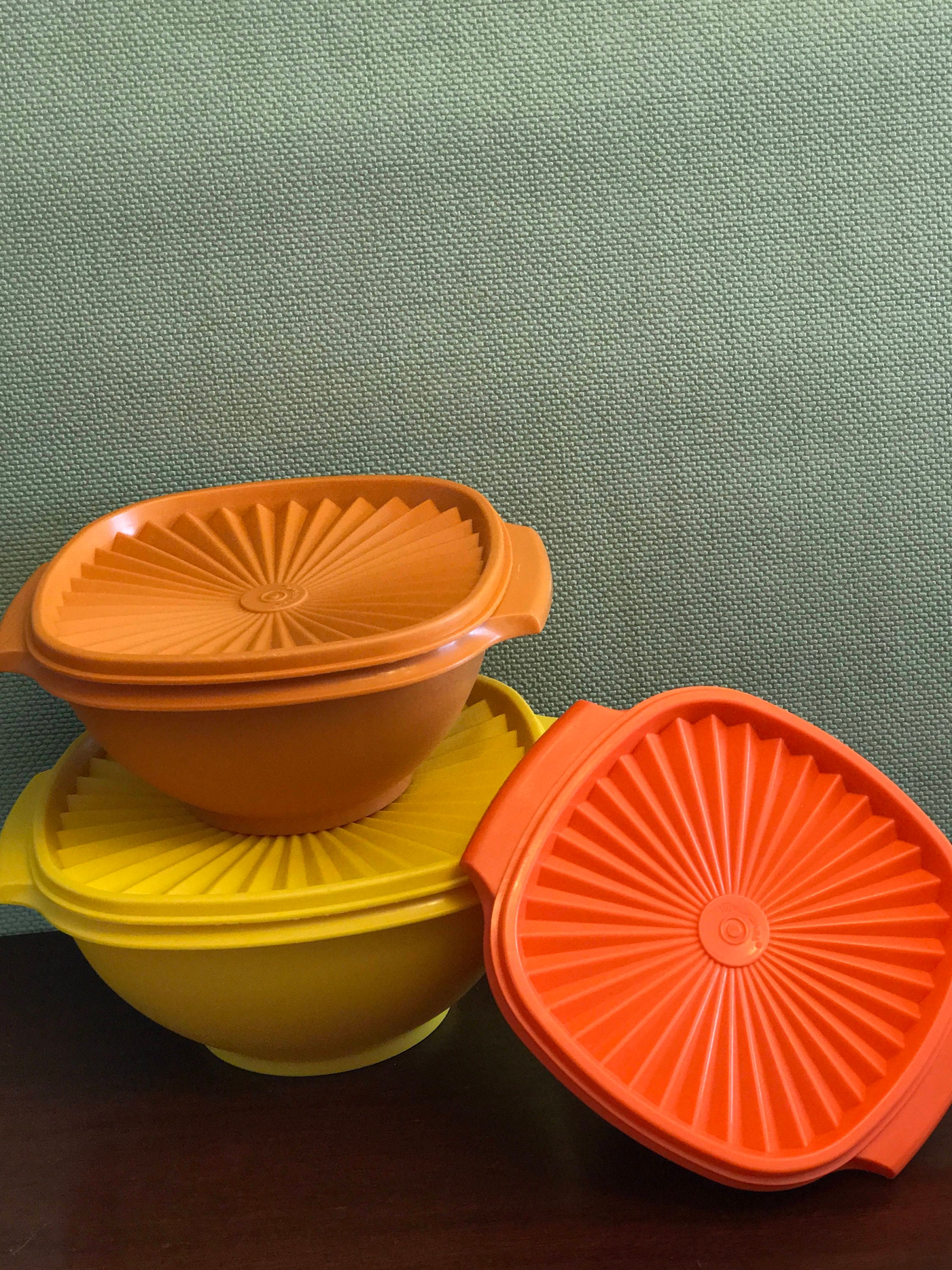 NEW Pair of Vintage Tupperware Seal 'N Save Orange Bowl Set