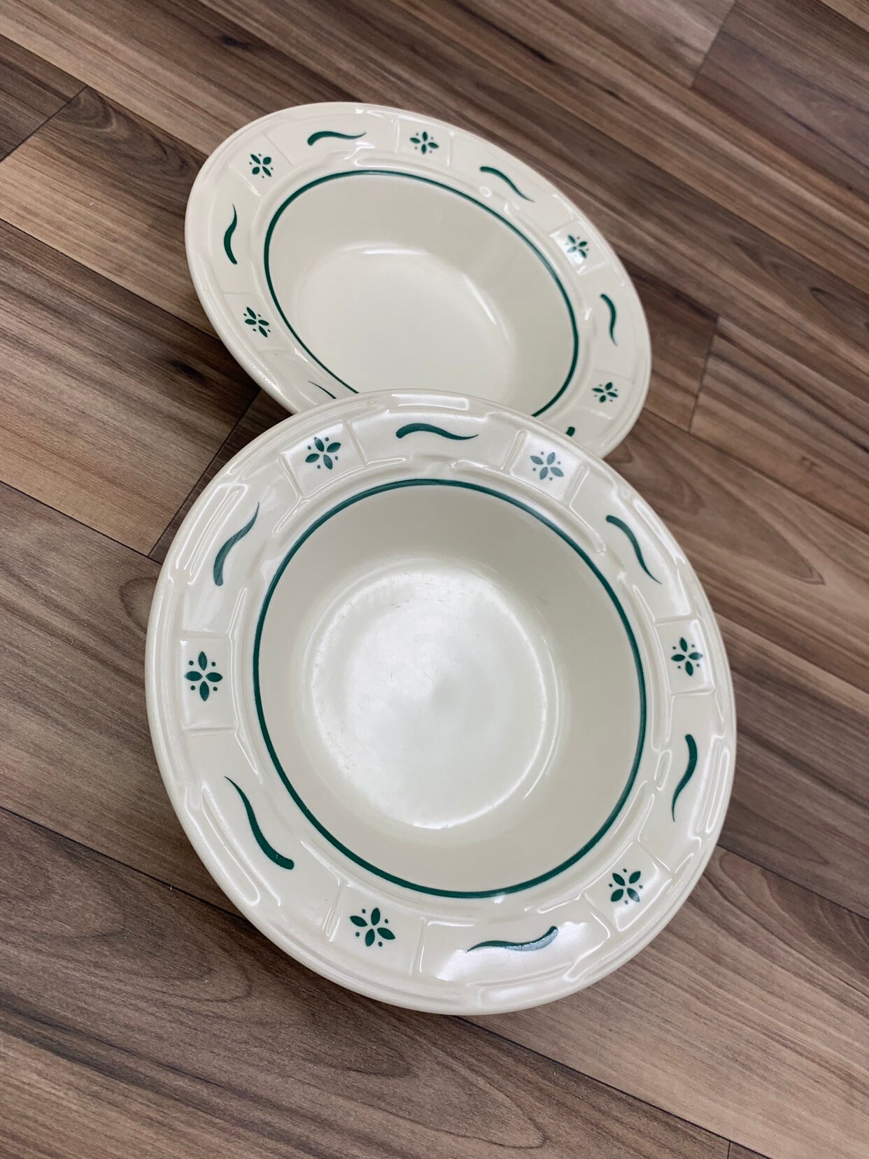 Vintage Longaberger Pottery Bowls Woven traditions Heritage green Set of 2