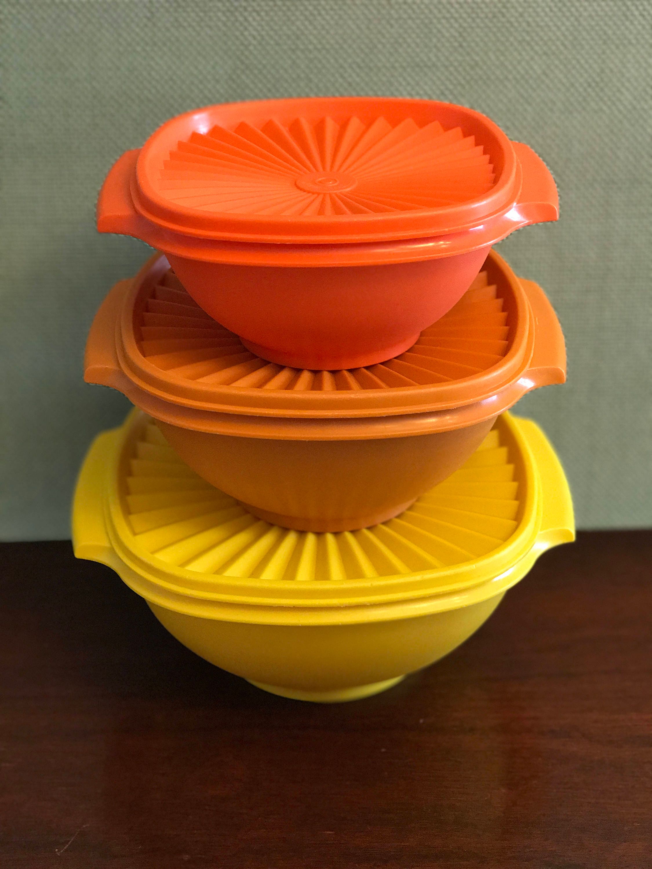 Vintage Tupperware Harvest Servalier Containers, Orange and Yellow