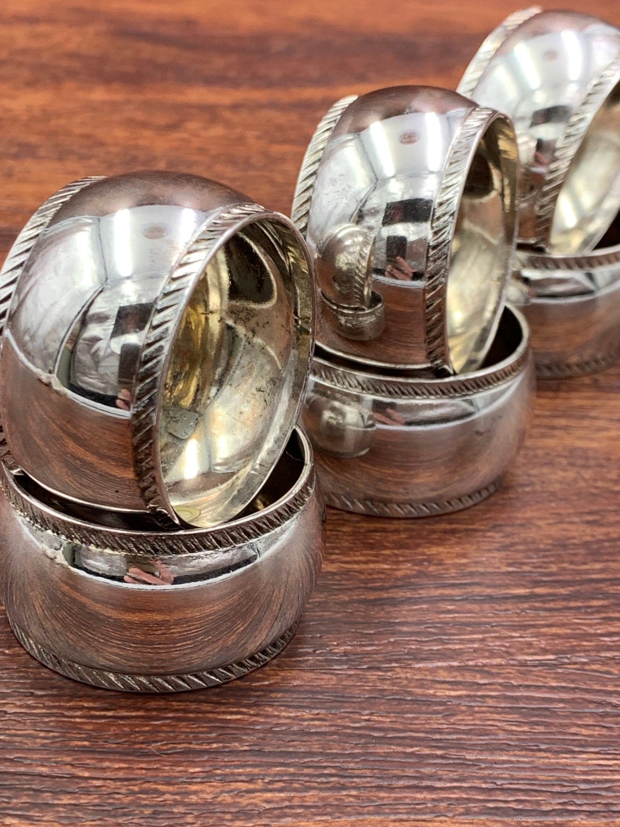Vintage Silver plated Napkin Rings, 6 piece set Cloth napkin Rings