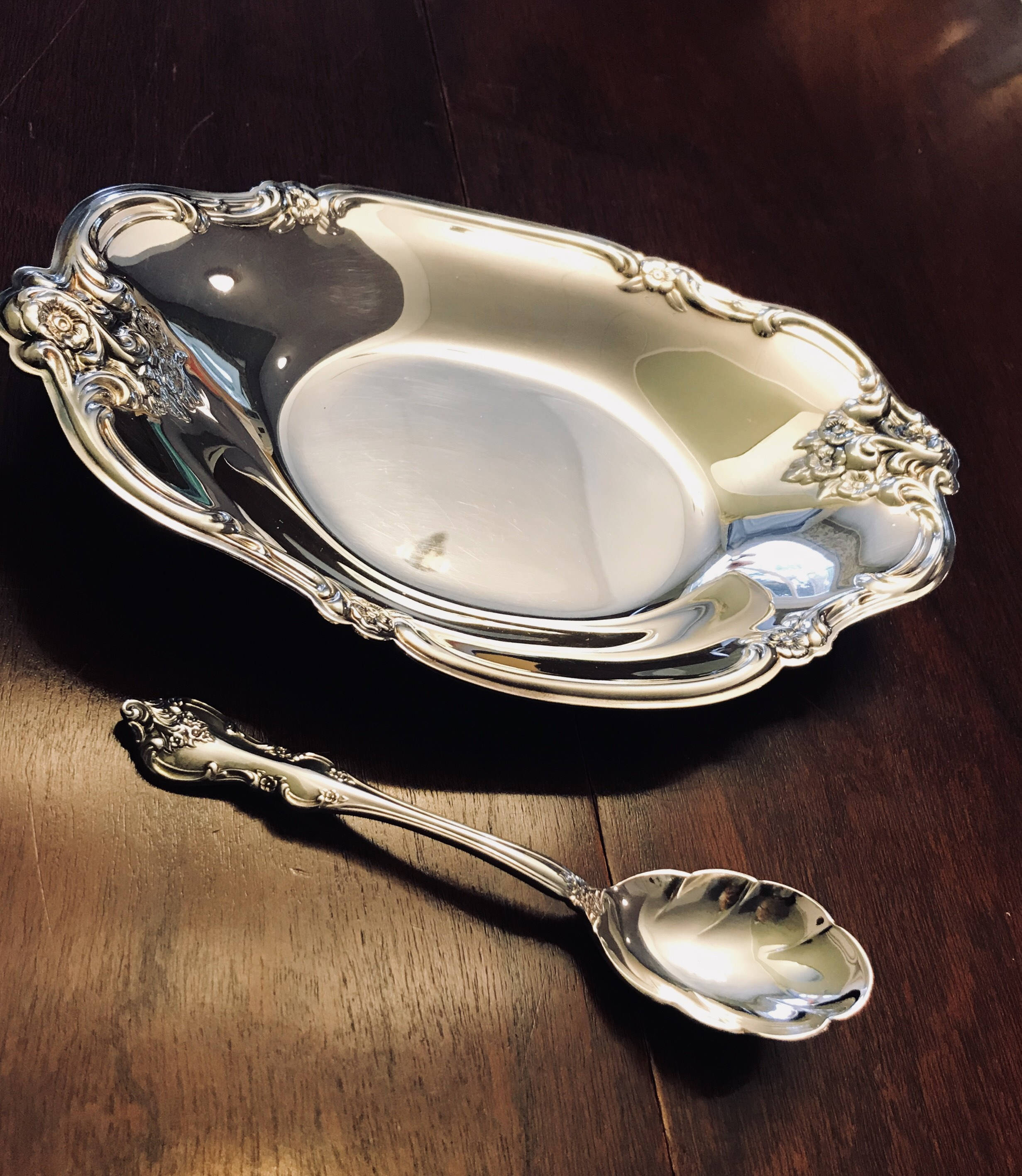 Vintage Silver plate Orleans Party set Silver serving bowl with spoon  International Deep Silver Dish Gift for Her Gift holloware Relish dish