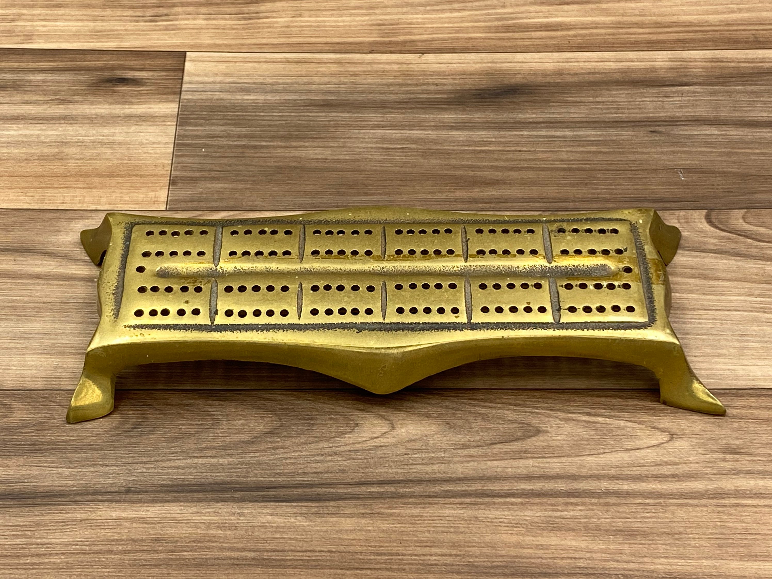 Mid Century Cribbage Board, Solid Brass Asian footed style, signed MECO ...