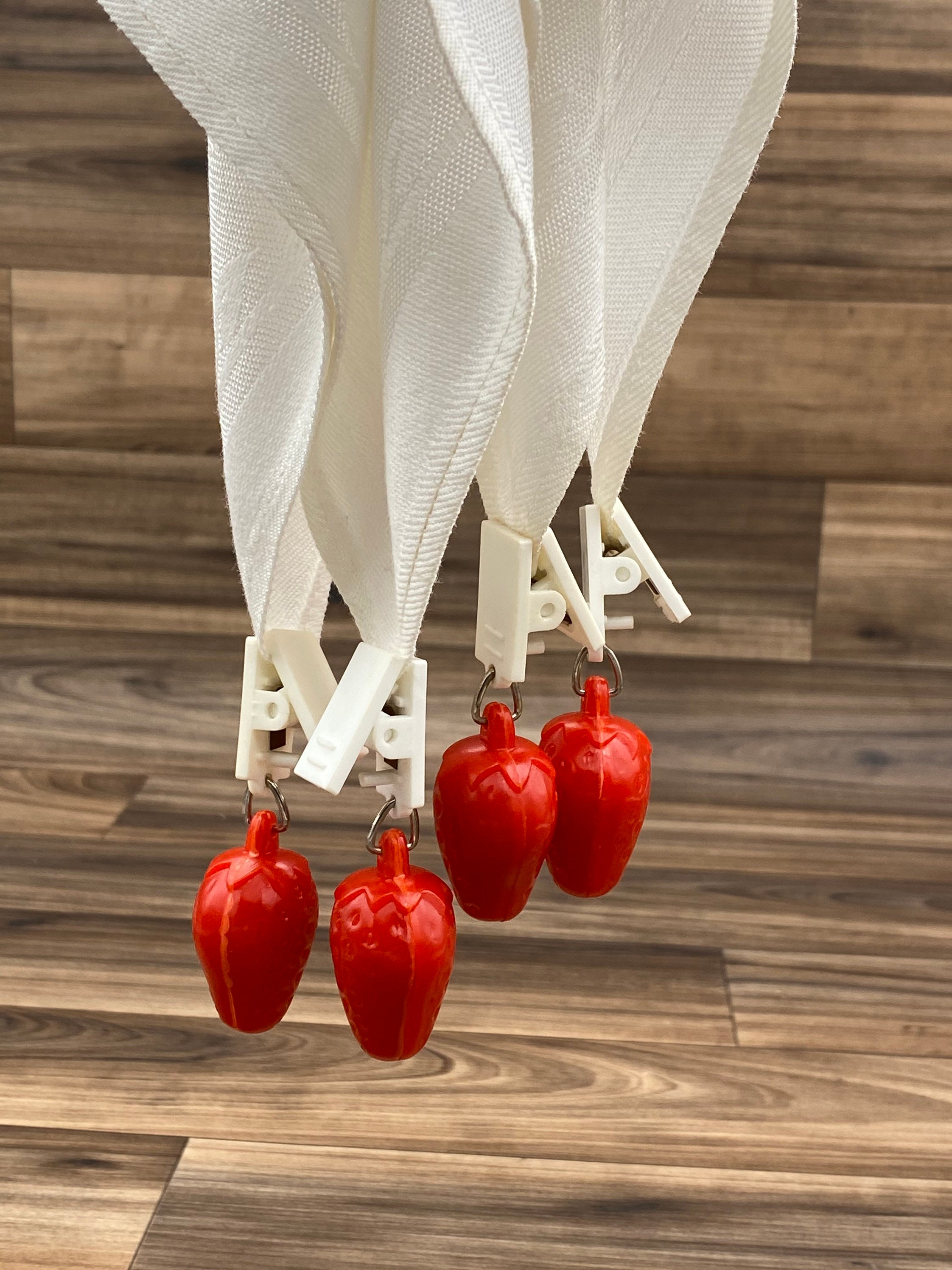 Vintage tablecloth clips, Red strawberry Curtain Weights, backyard