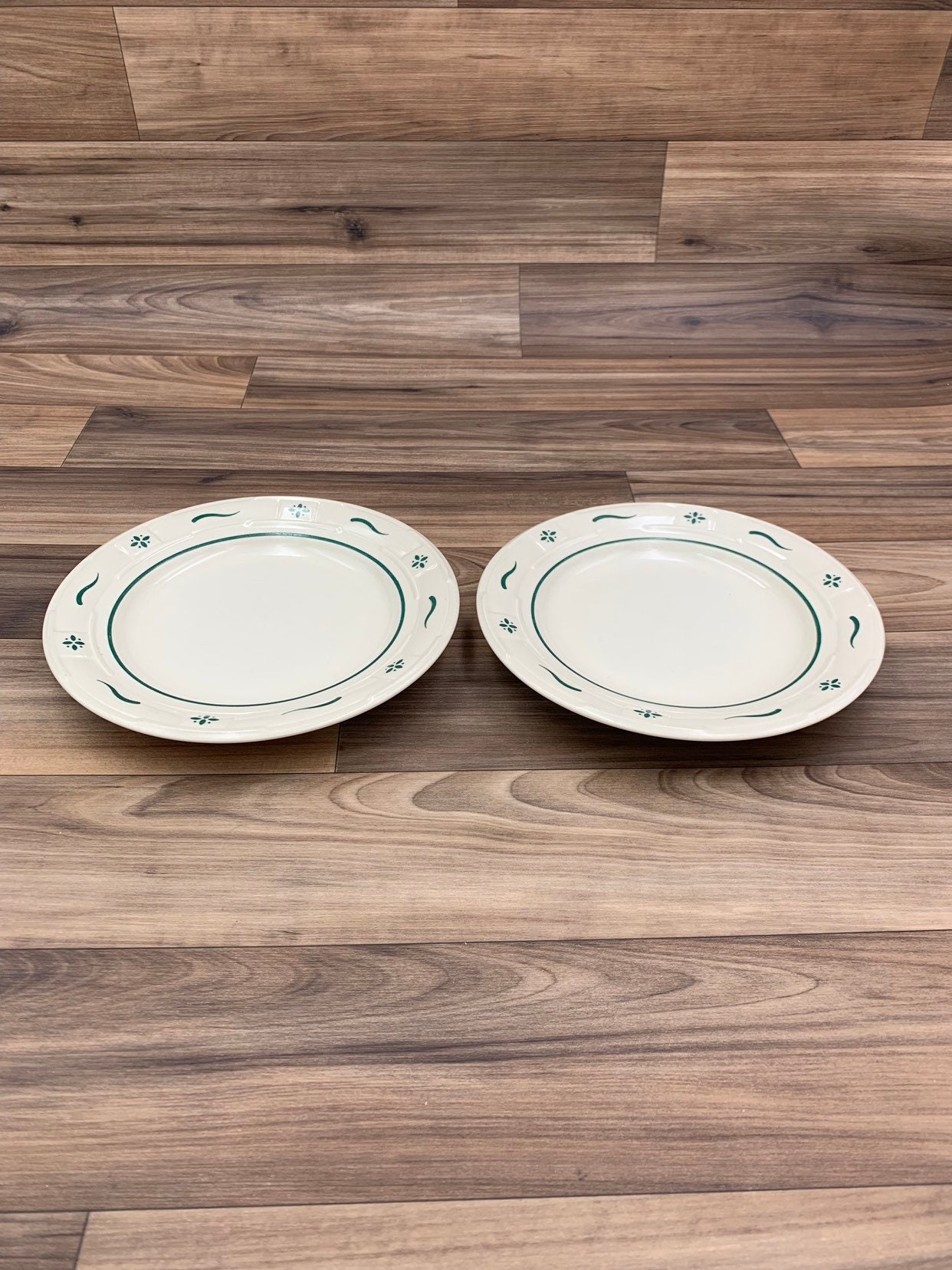 Vintage Longaberger Pottery Plates Woven traditions Heritage Green Set